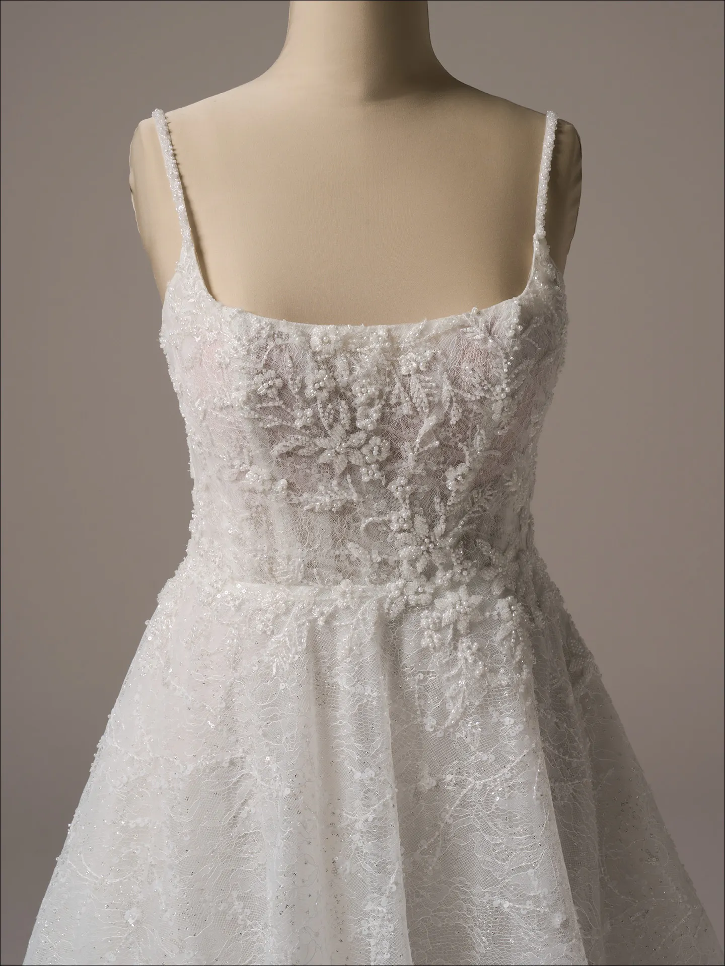 Maggie Sottero Salvadora A line wedding dress front view in ivory tone tulle