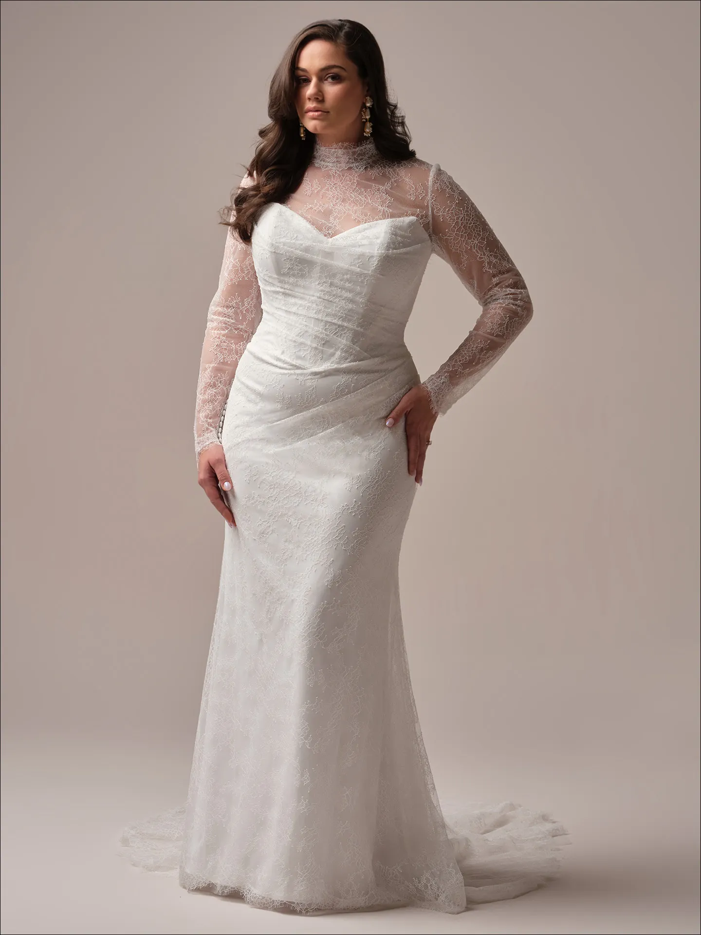 Maggie Sottero Sasha sheath wedding dress back view curve with long train