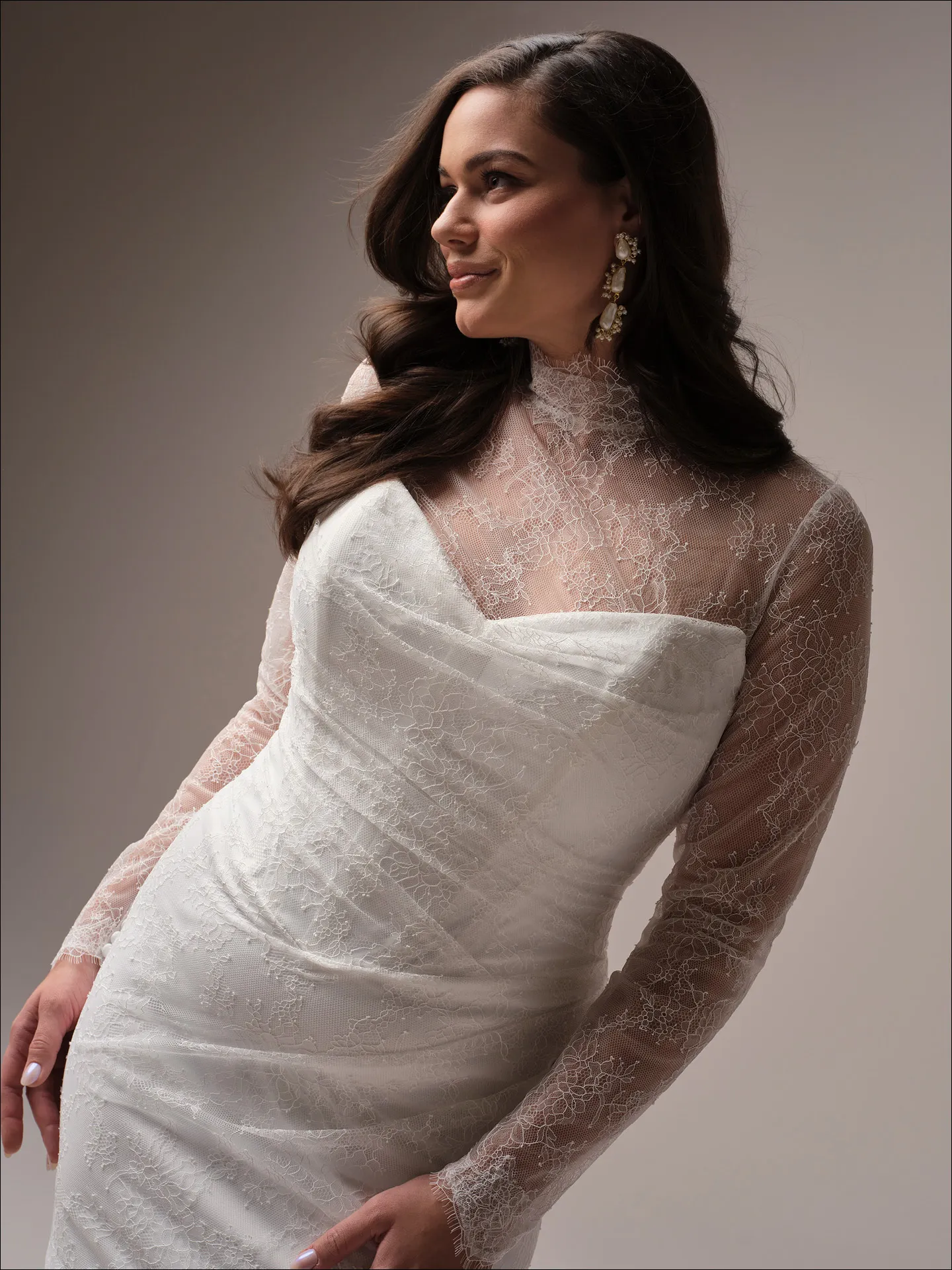 Maggie Sottero Sasha sheath wedding dress angled curve with fitted bodice
