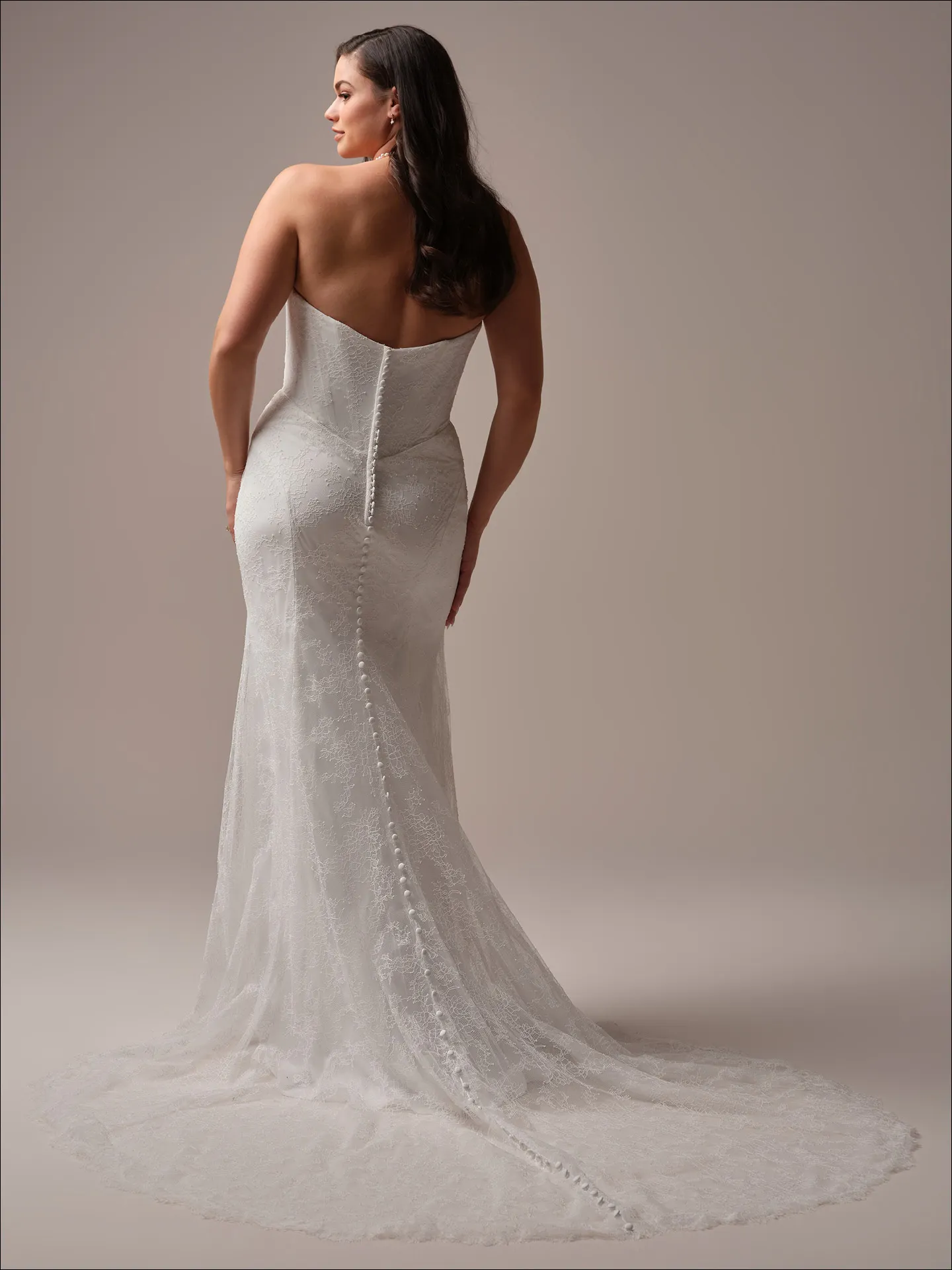 Maggie Sottero Sasha sheath wedding dress back curve with extended train