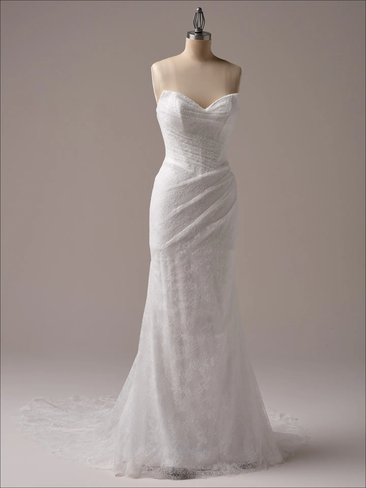 Maggie Sottero Sasha sheath wedding dress front view with fitted bodice