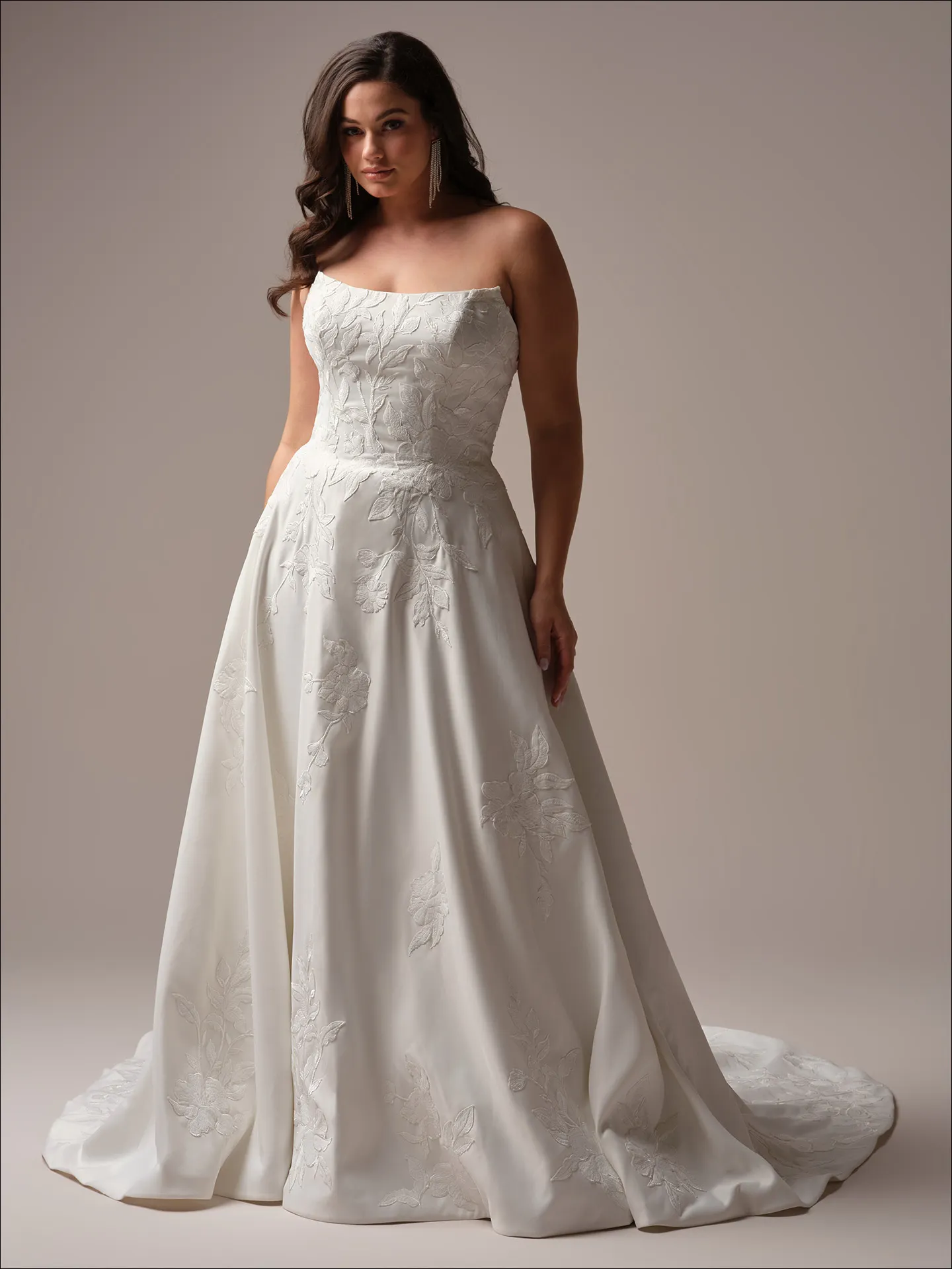 Maggie Sottero Sheridan A line wedding dress front view curve with lace bodice