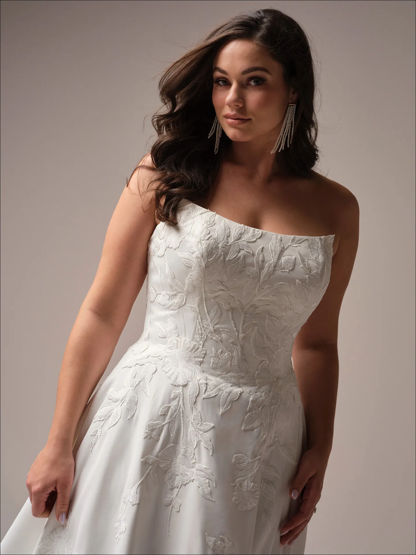 Maggie Sottero Sheridan A line wedding dress side view curve with flowing skirt