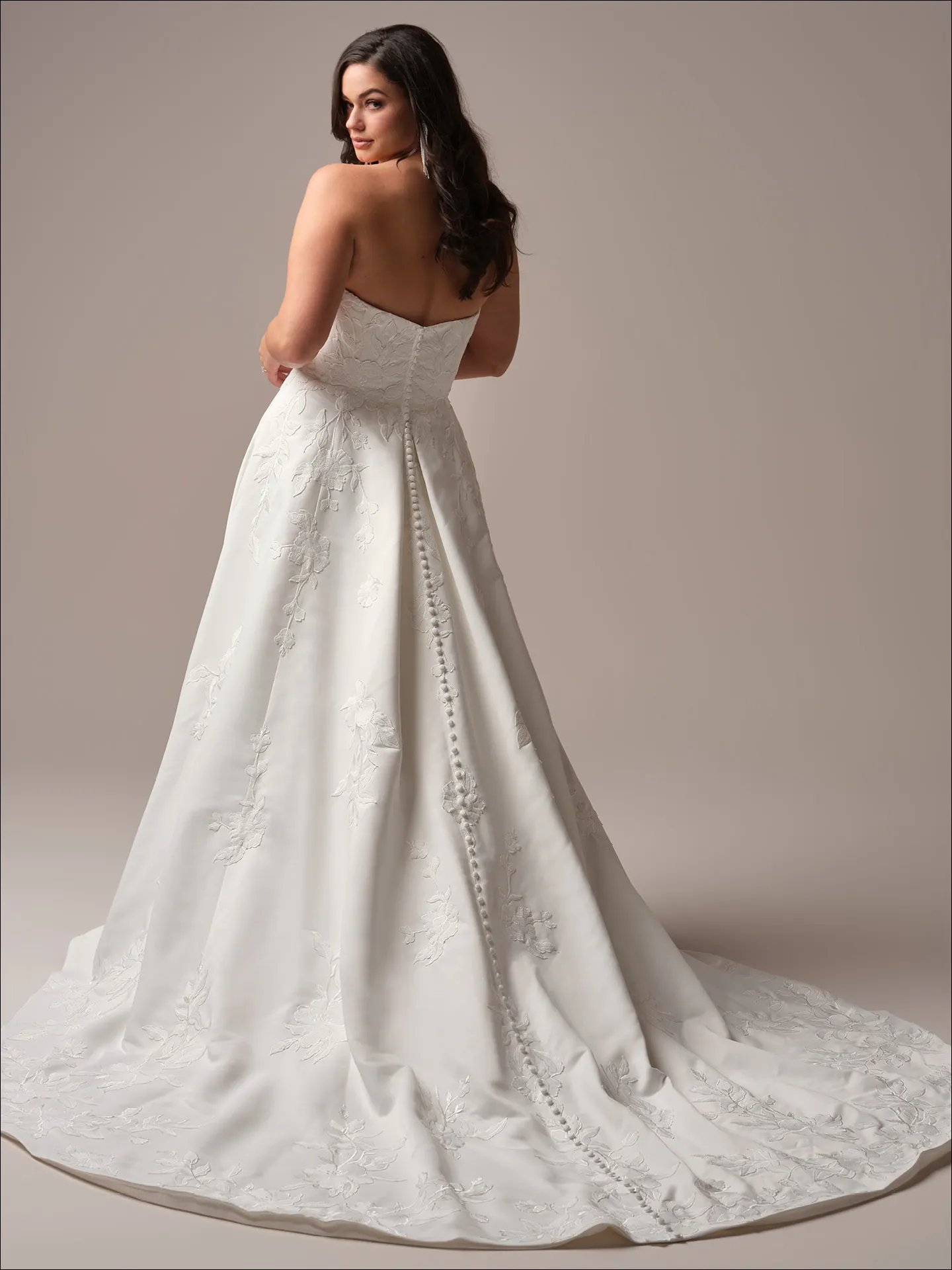 Maggie Sottero Sheridan A line wedding dress side curve with layered skirt