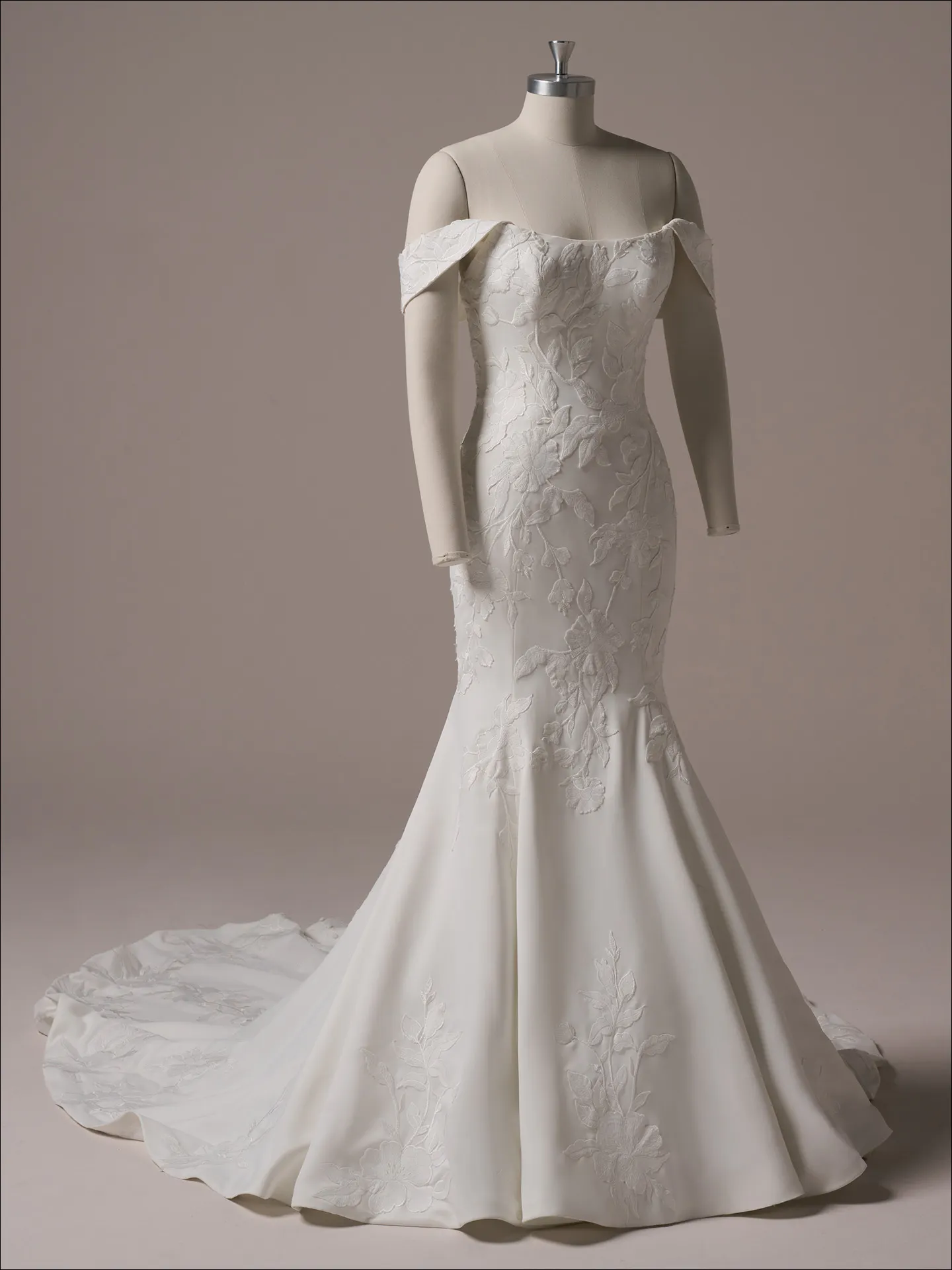 Maggie Sottero Sheridan Lane fit and flare wedding dress side angle with fitted skirt