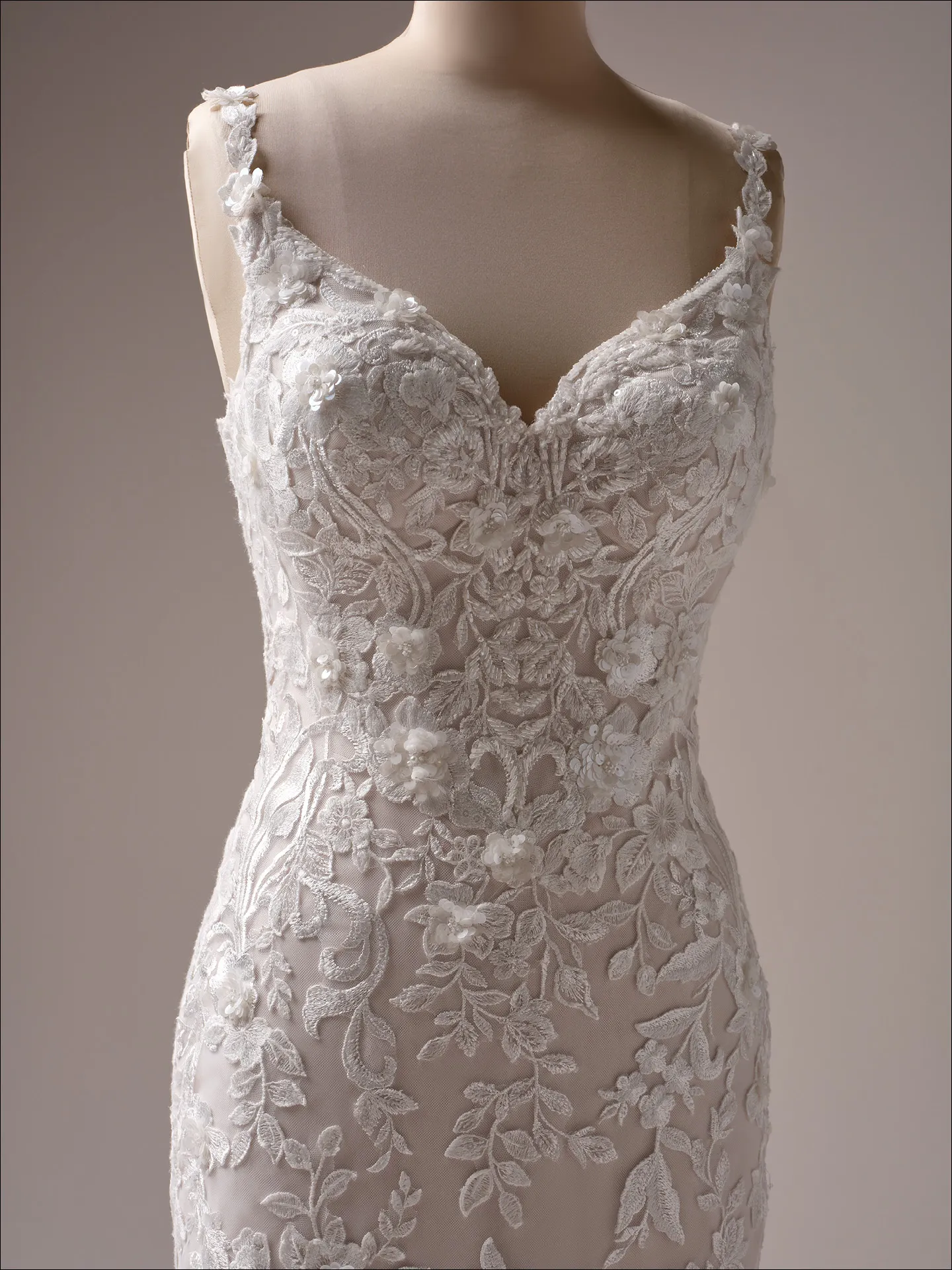 Maggie Sottero Sonoma fit and flare wedding dress side view with smooth contour
