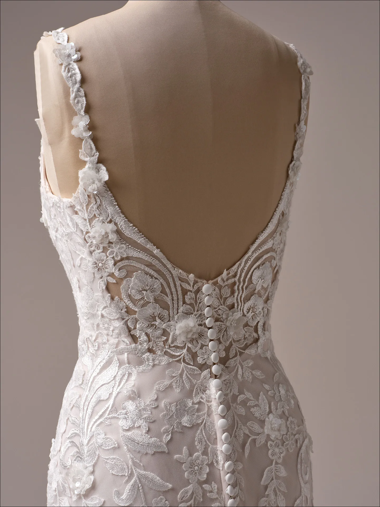 Maggie Sottero Sonoma fit and flare wedding dress back view with long train
