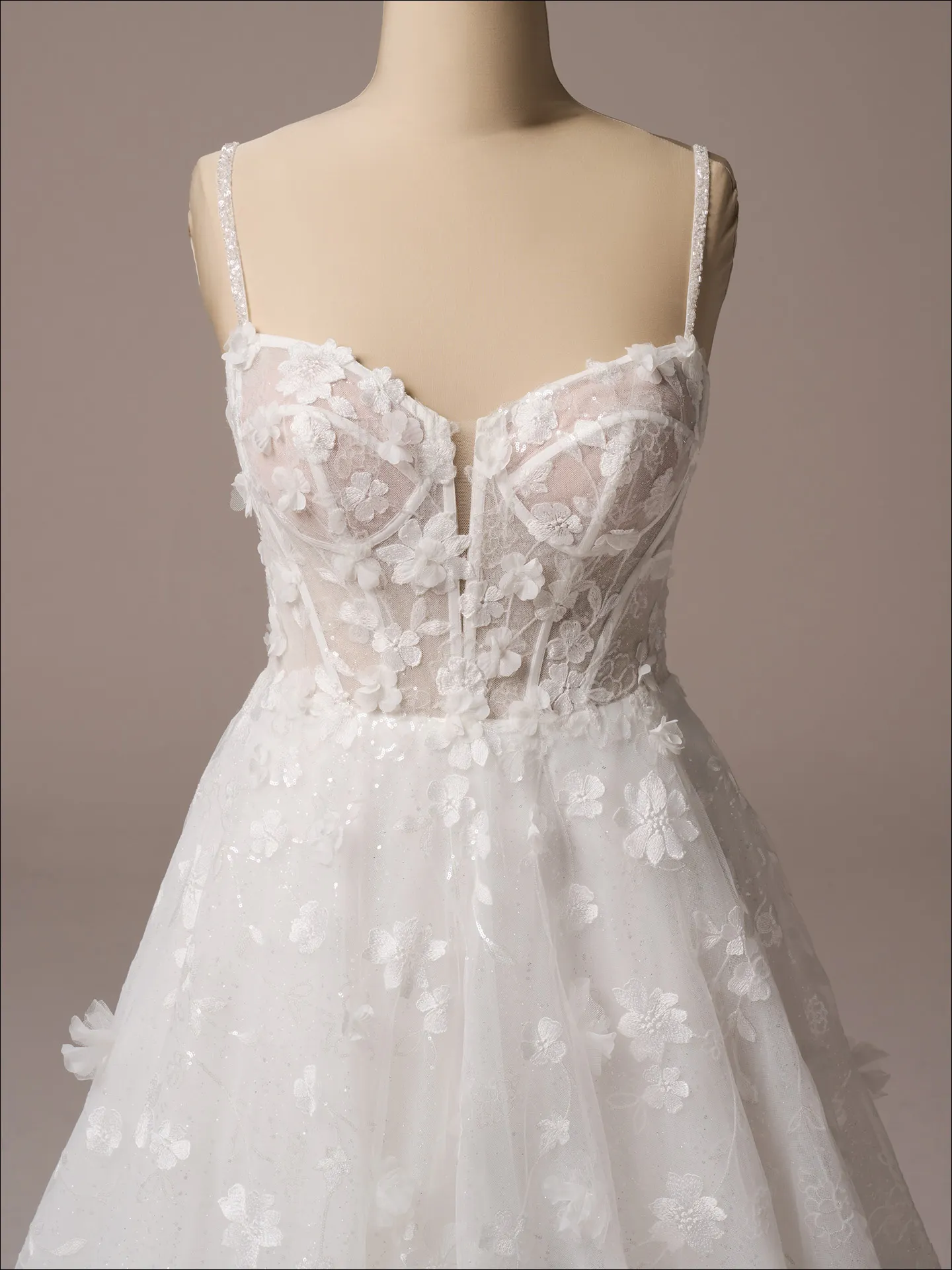 Maggie Sottero Wallis ballgown wedding dress front view in soft ivory lace