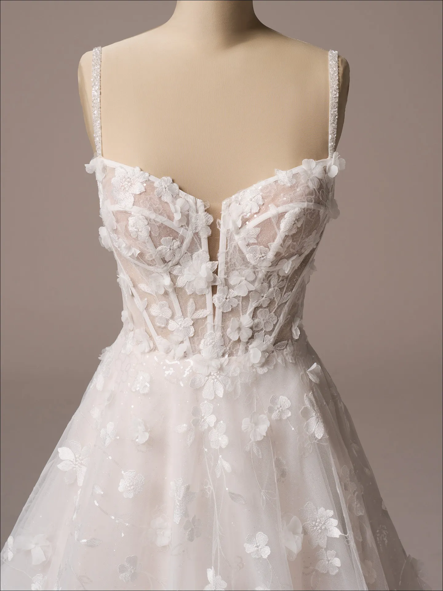 Maggie Sottero Wallis ballgown wedding dress front view in mocha tone tulle