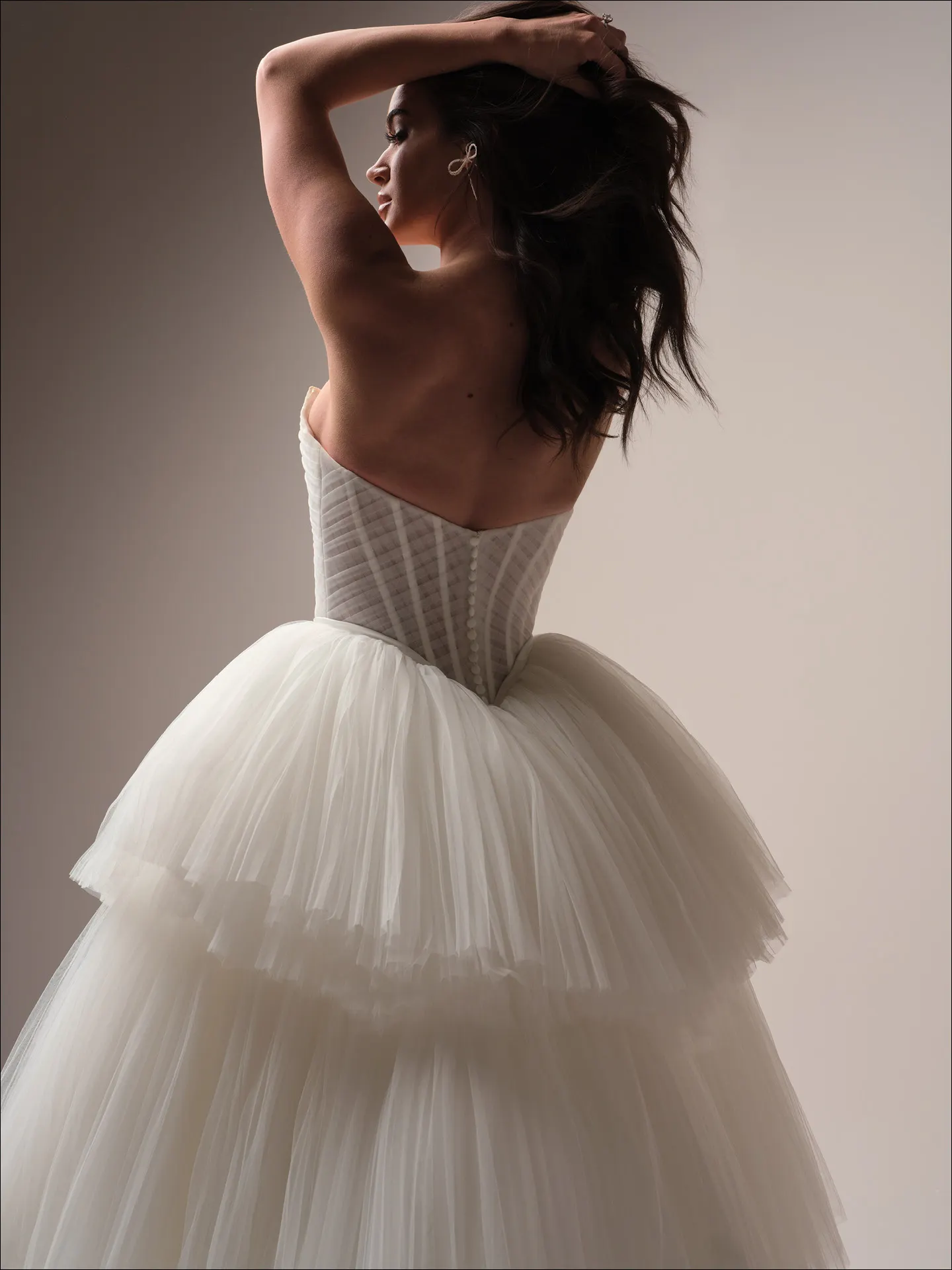 Maggie Sottero Yurianna ballgown wedding dress side profile with layered skirt