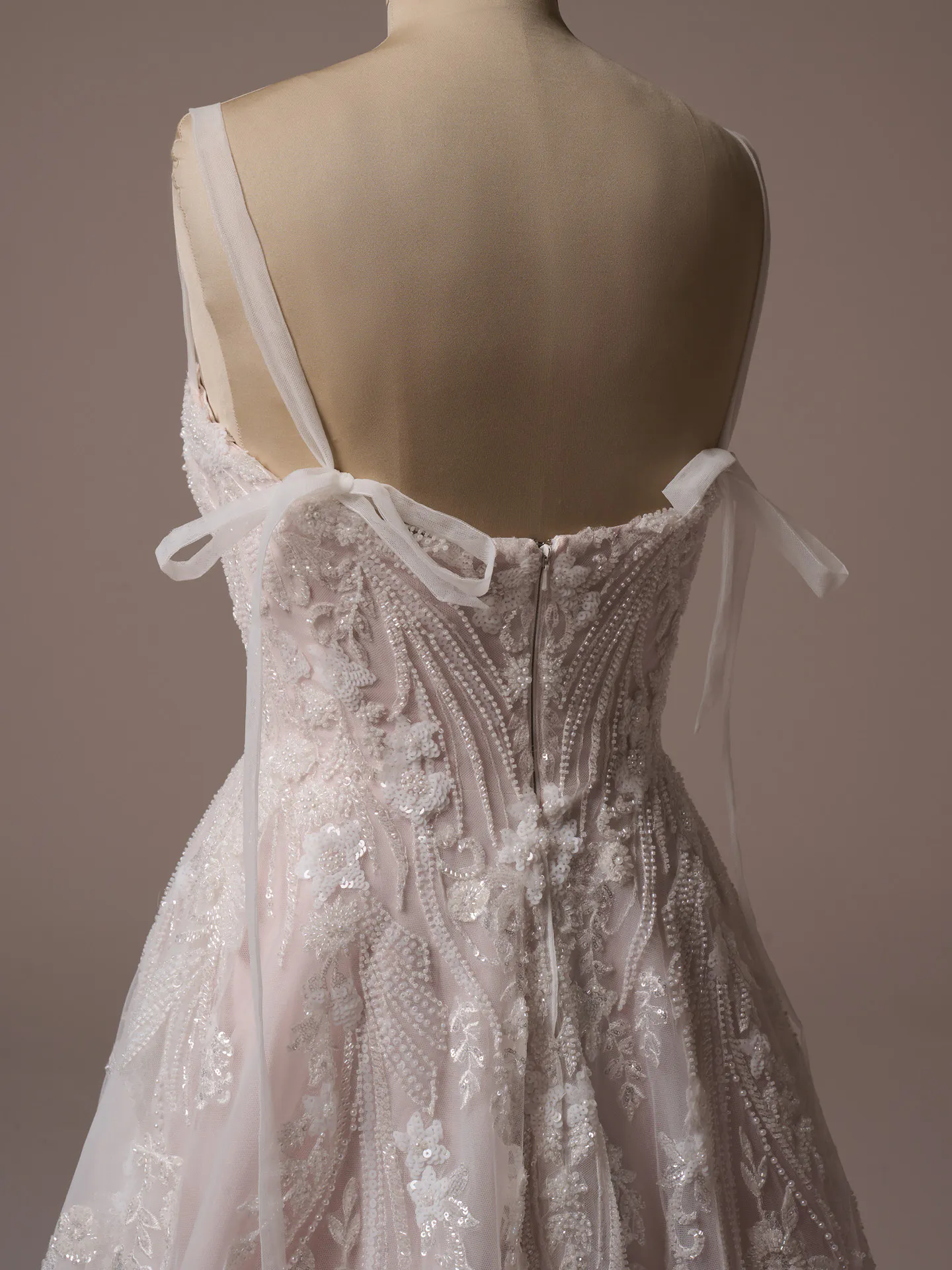 Rebecca Ingram Angie back view intricate beaded A-line wedding dress