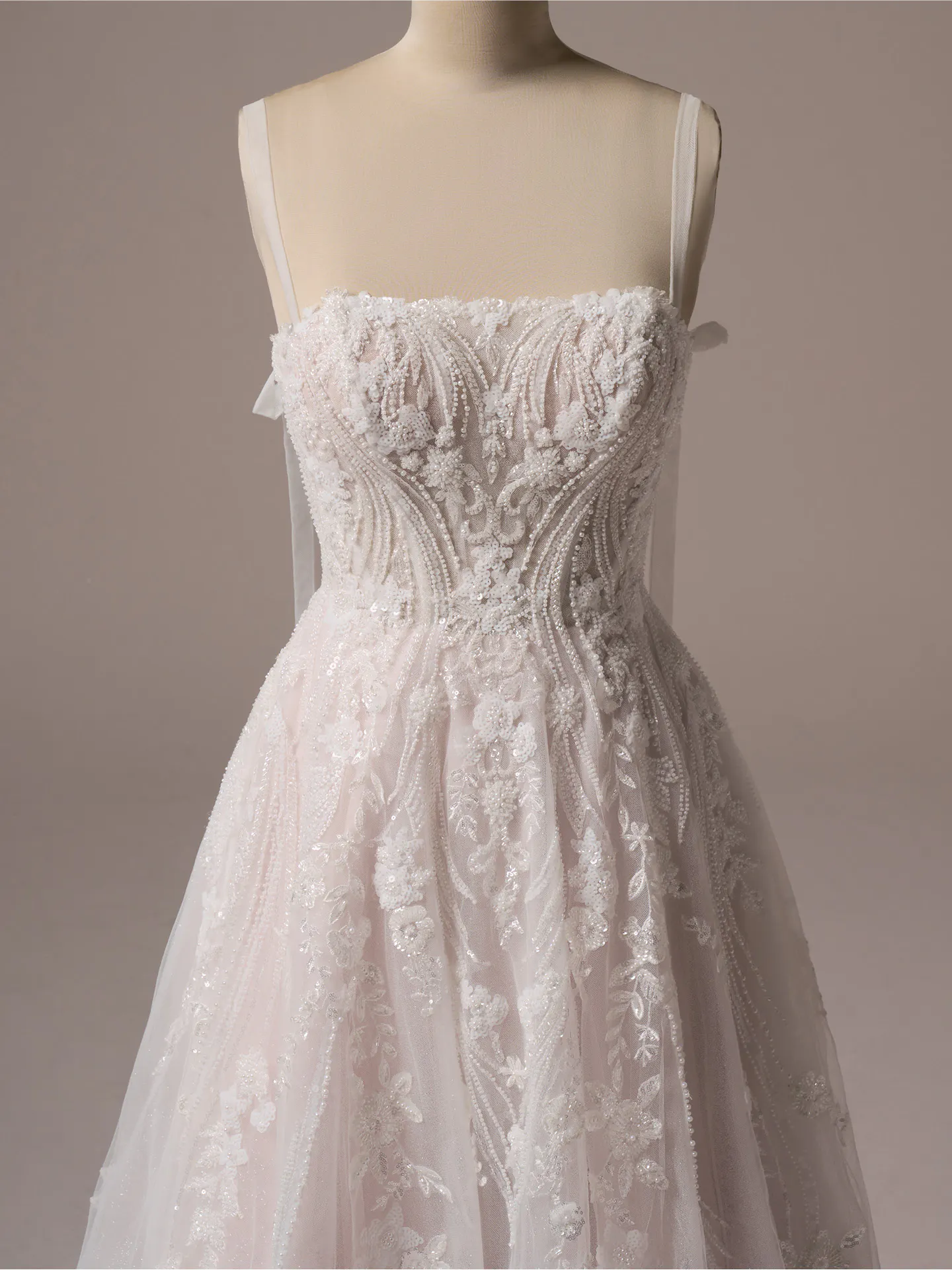 Rebecca Ingram Angie front view square neck beaded A-line wedding gown