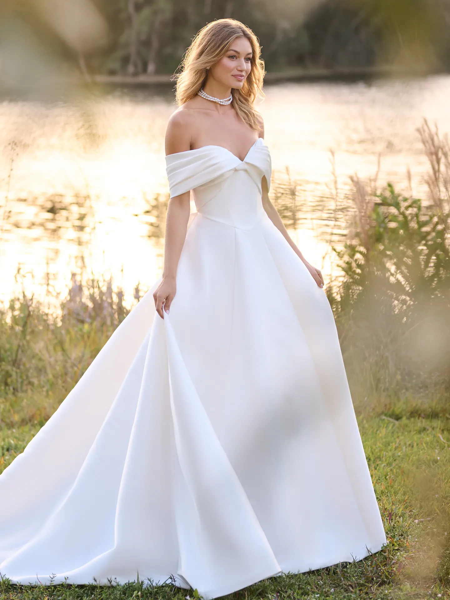 Rebecca Ingram Brooke A-line front view by lake