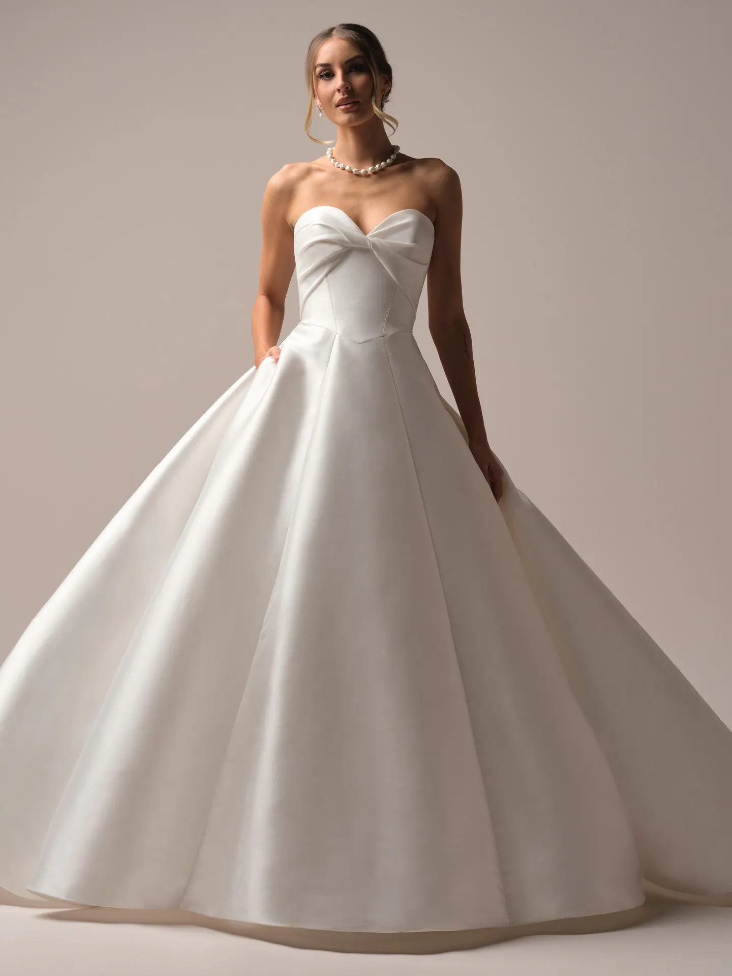 Rebecca Ingram Brooke front view A-line bridal gown with tie bodice