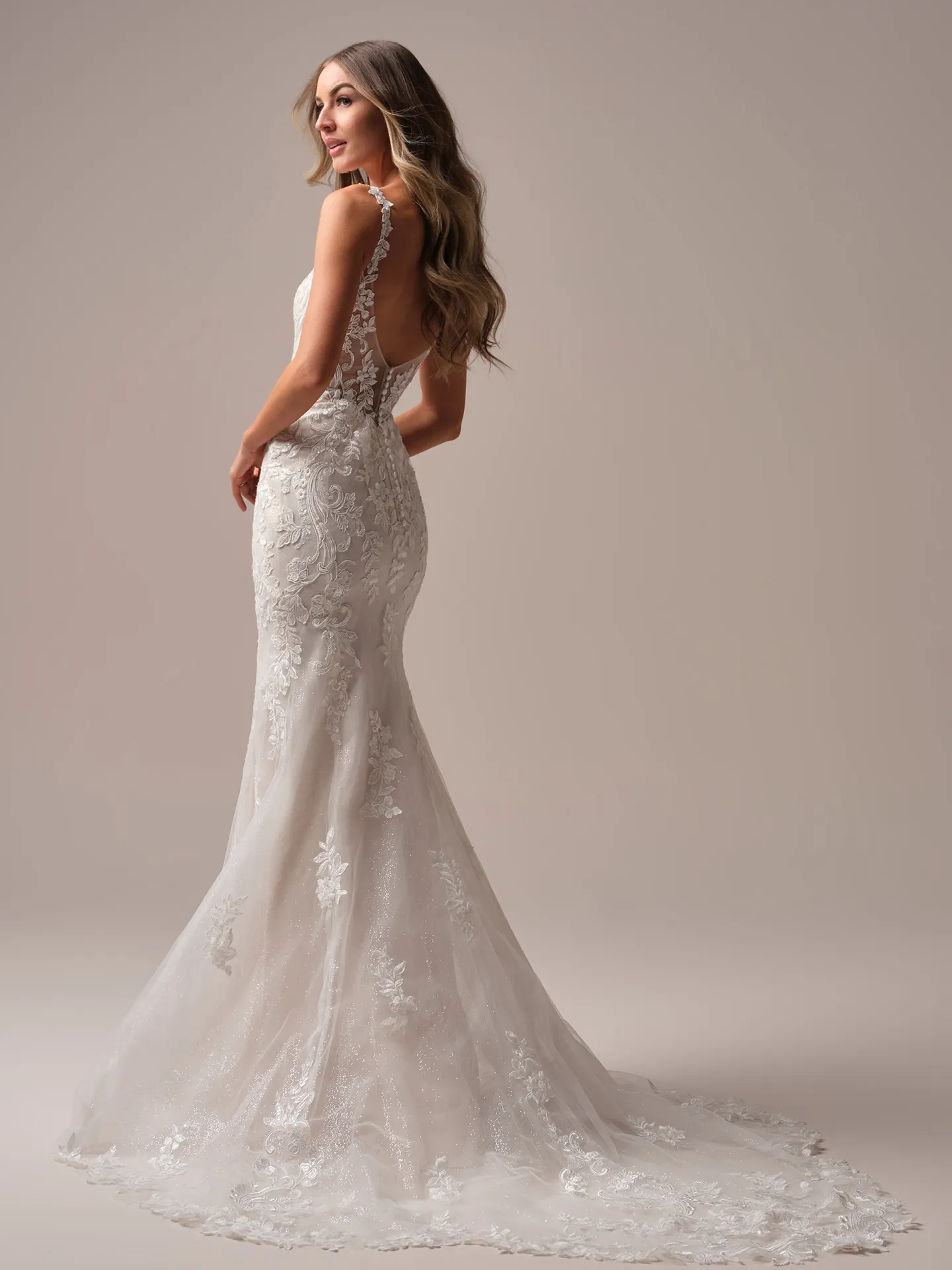 Rebecca Ingram Candice sequin lace mermaid dress back view