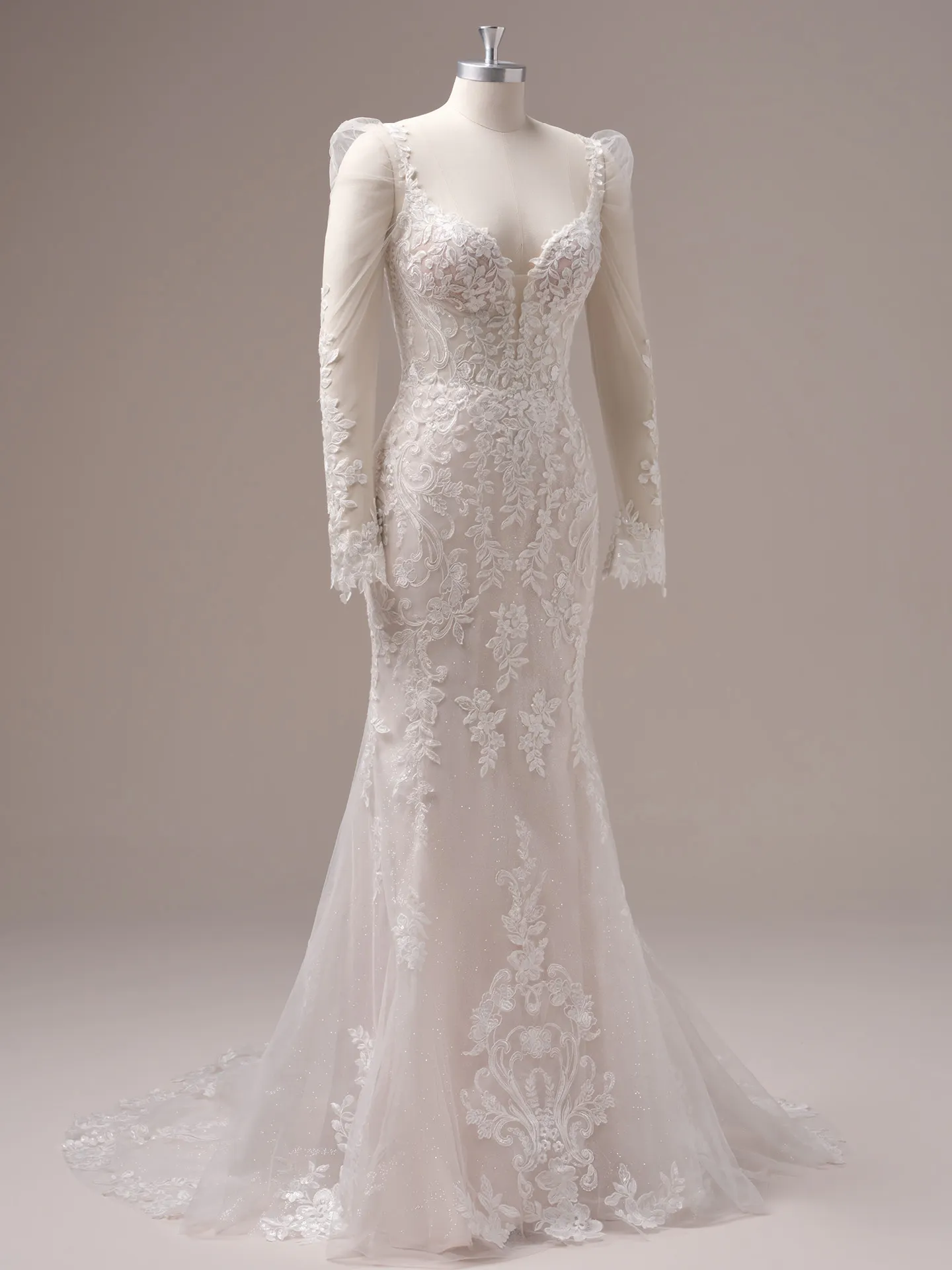Rebecca Ingram Candice front view, sequin lace floral mermaid wedding dress