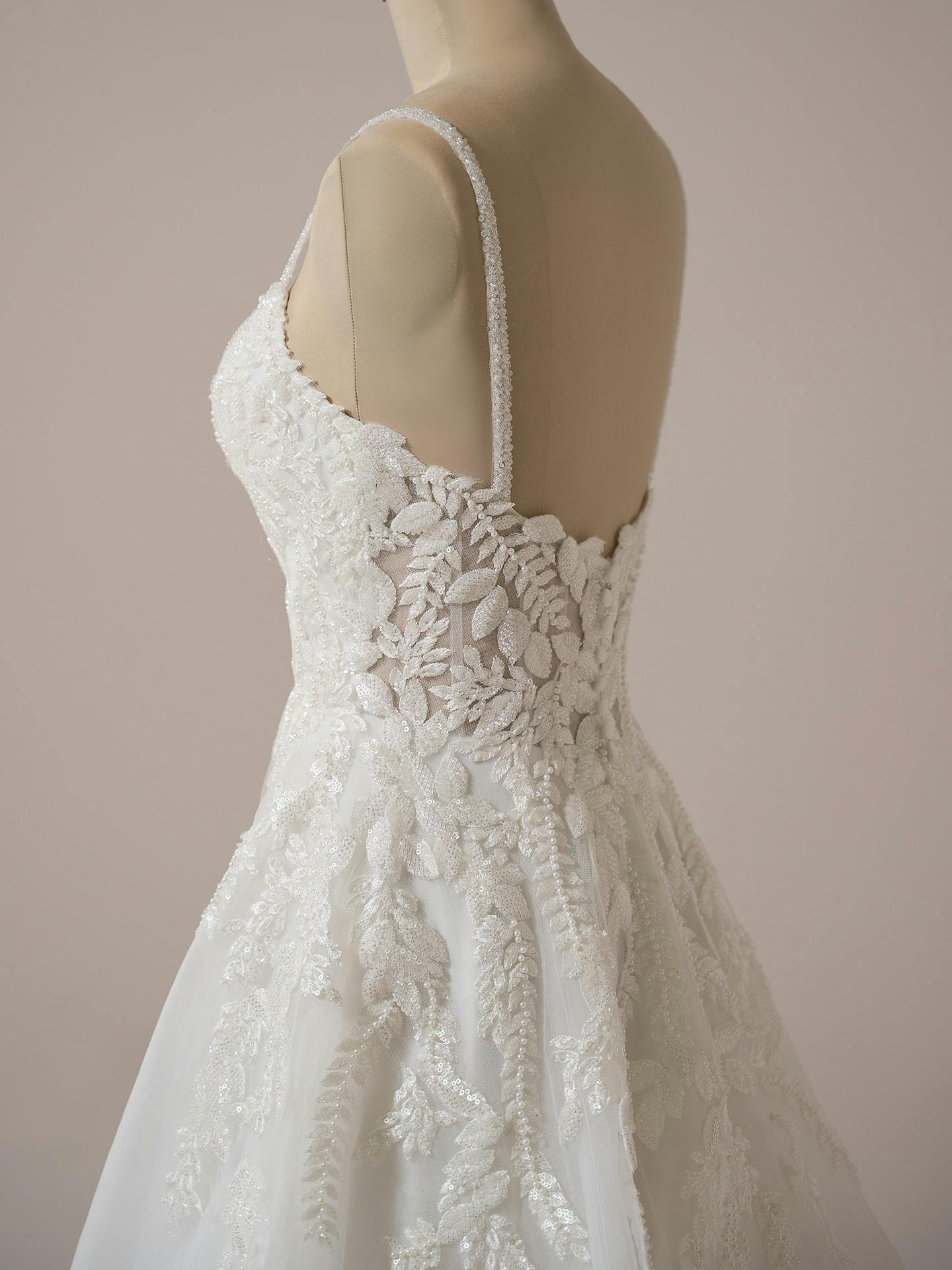 Carmen Spaghetti Strap V-Neck A-line Wedding Gown | Rebecca