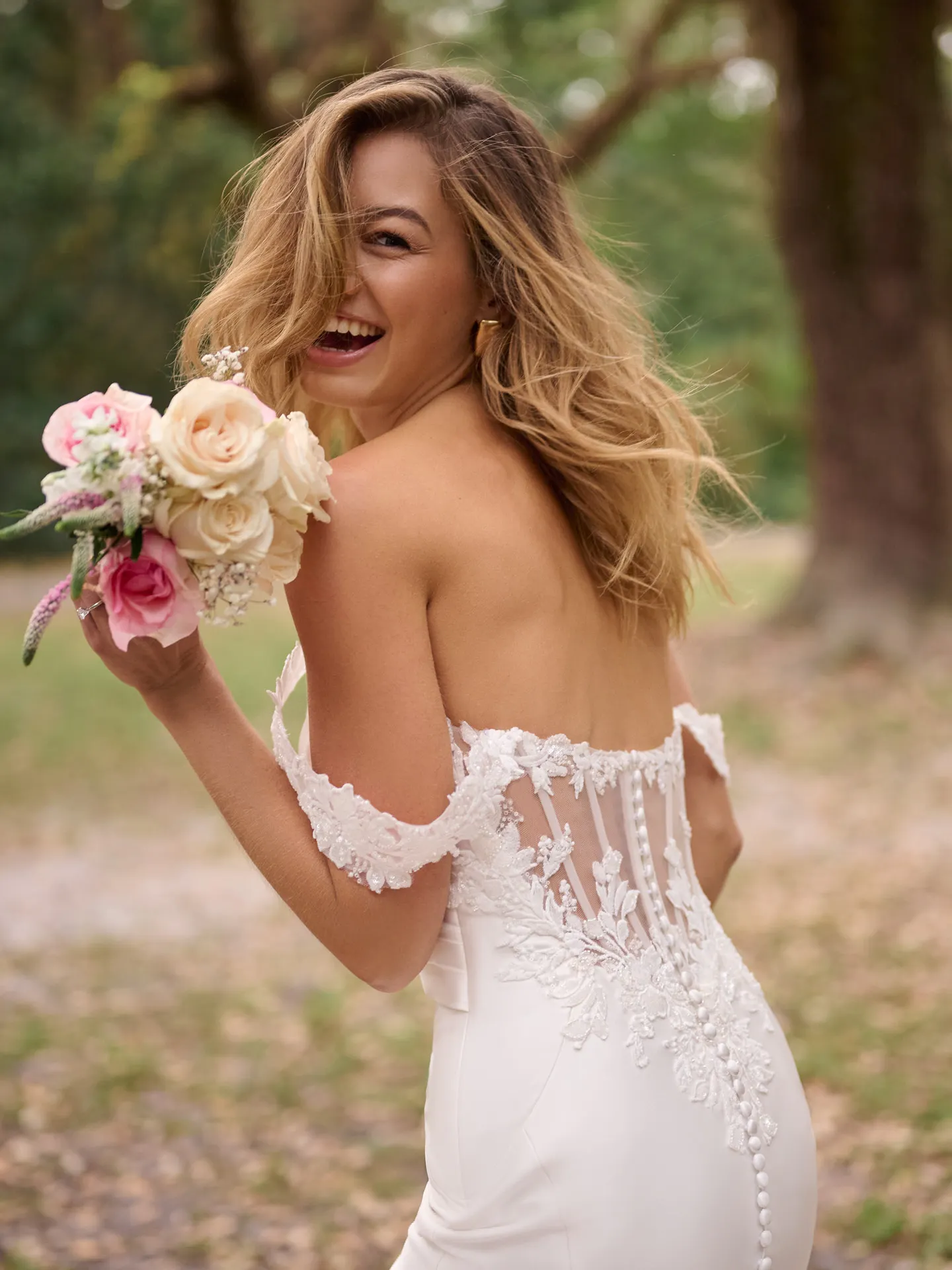 Rebecca Ingram Cindy back view floral fit-and-flare bridal dress