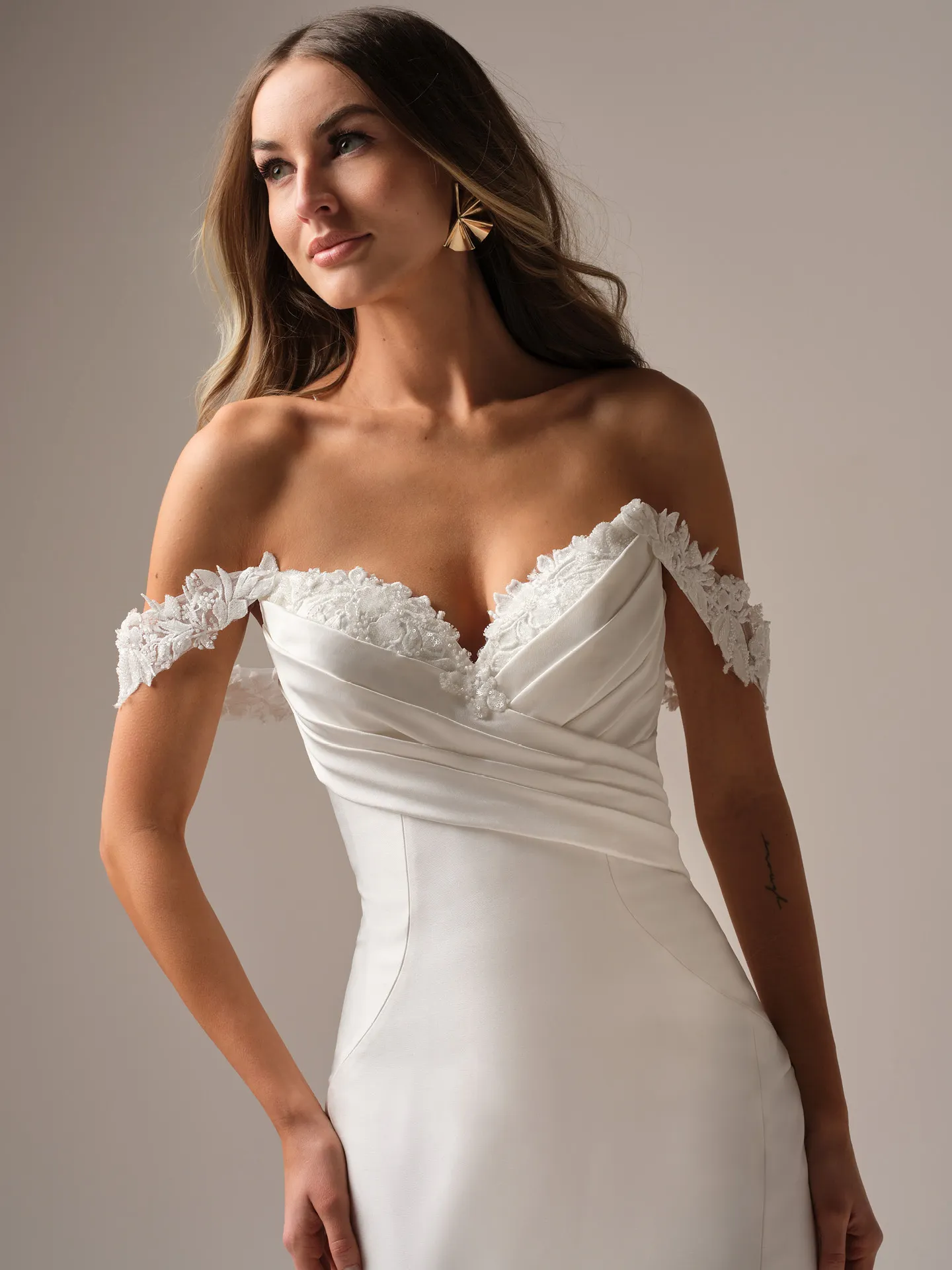 Rebecca Ingram Cindy front view fit-and-flare dress with floral lace and illusion back detail