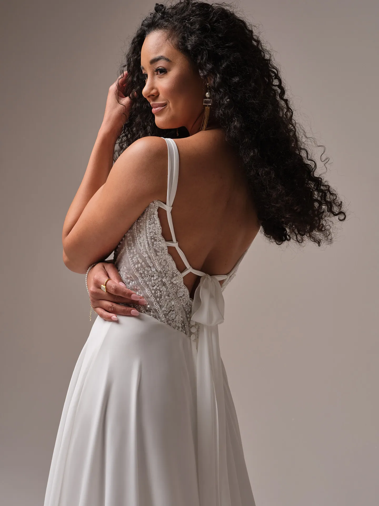 Rebecca Ingram Clara back view A-line bridal gown with beaded detail