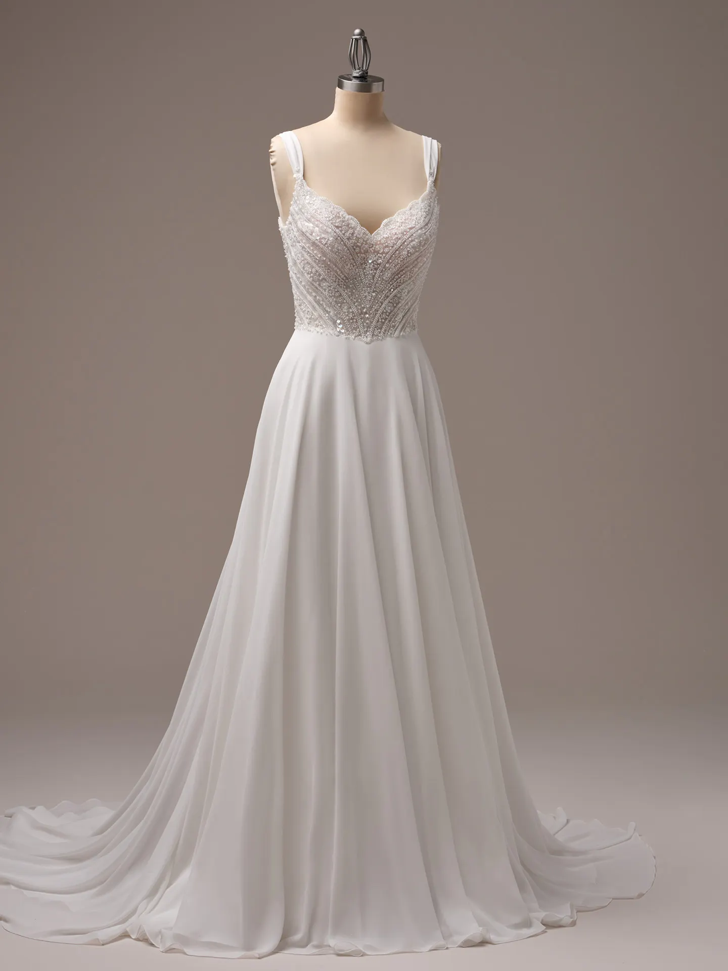 Rebecca Ingram Clara beaded A-line gown front view