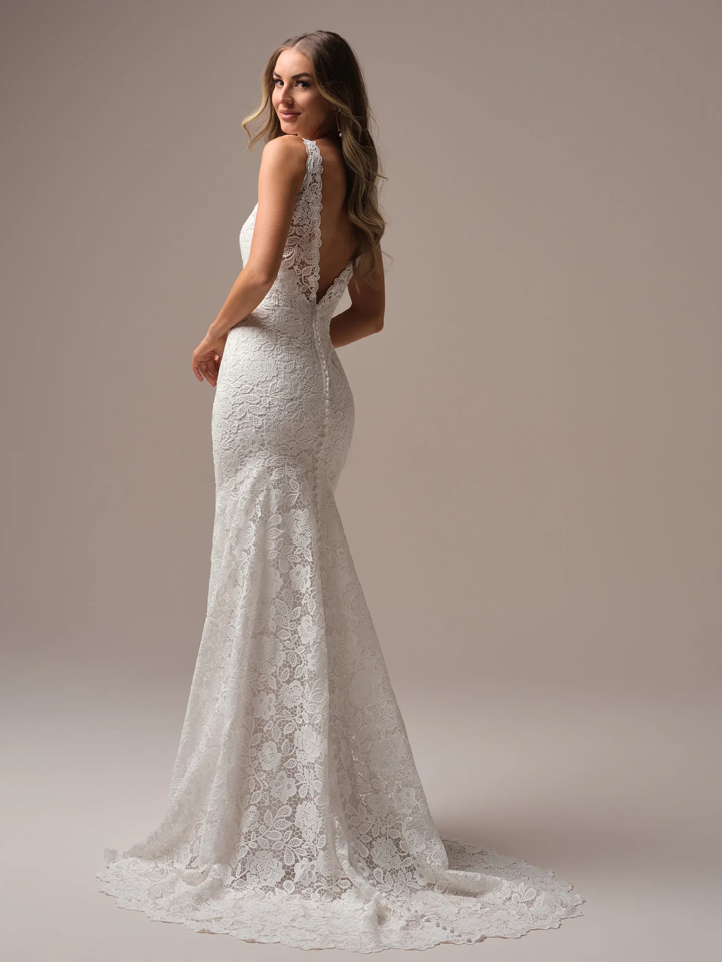 Rebecca Ingram Dayna back view lace backless mermaid wedding dress