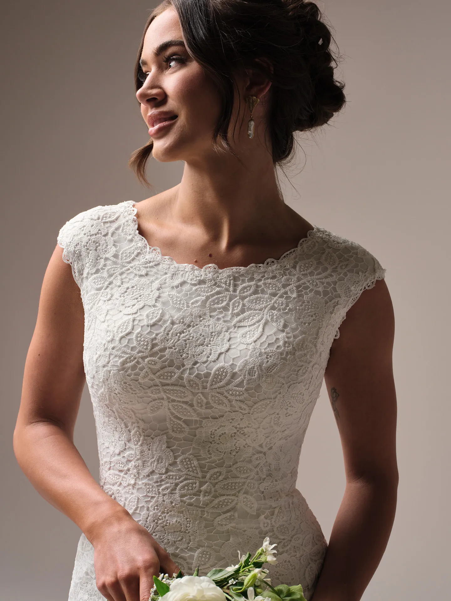 Rebecca Ingram Dayna Leigh front view, lace mermaid wedding dress