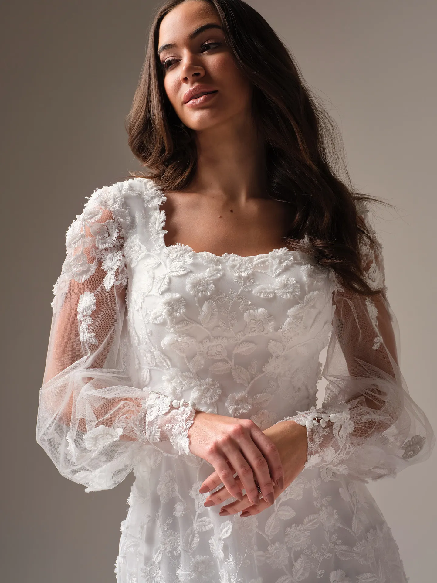 Rebecca Ingram Ellamay floral square neck gown front view