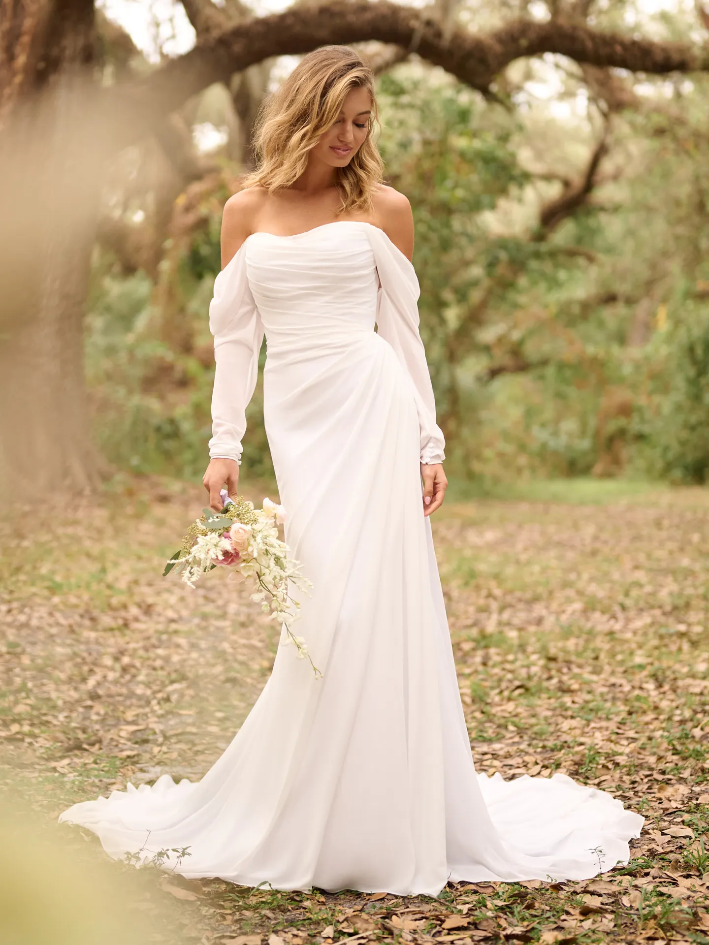 Francesca Soft Scoop Neckline Chiffon Sheath Wedding Dress | Rebecca Ingram