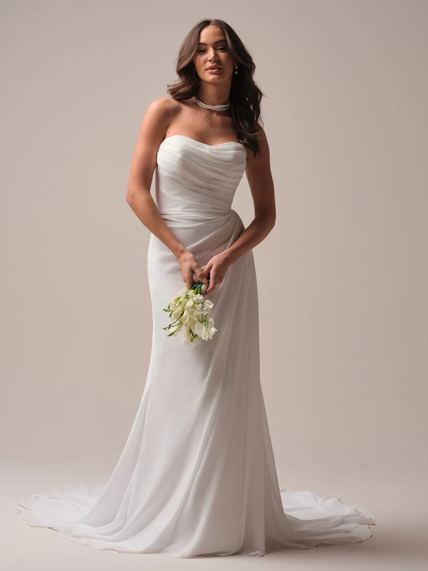 Rebecca Ingram Francesca front view chiffon sheath wedding dress