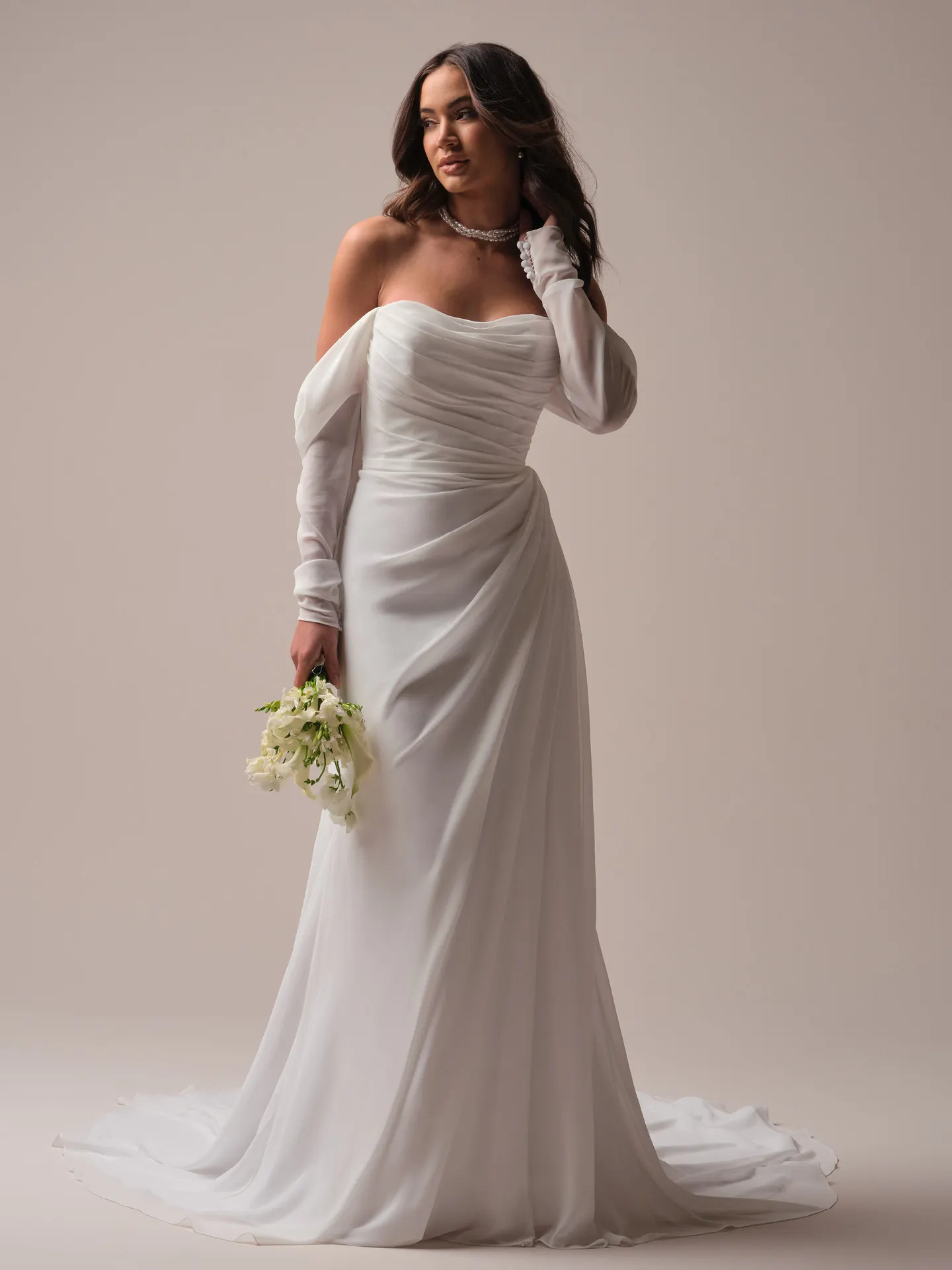 Rebecca Ingram Francesca chiffon sheath wedding dress front view