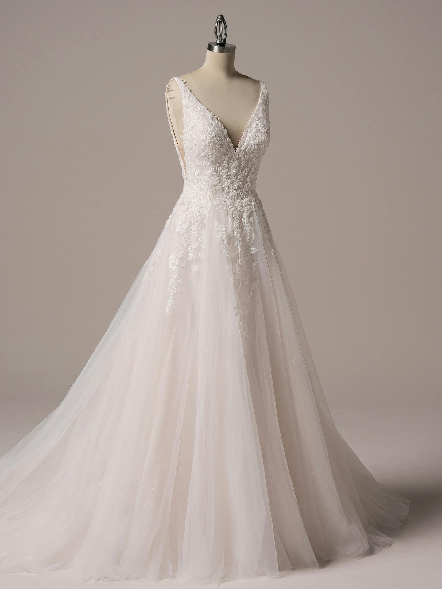 めも Honor Beaded Flowy V-neck A-line Bridal Gown | Rebecca Ingram