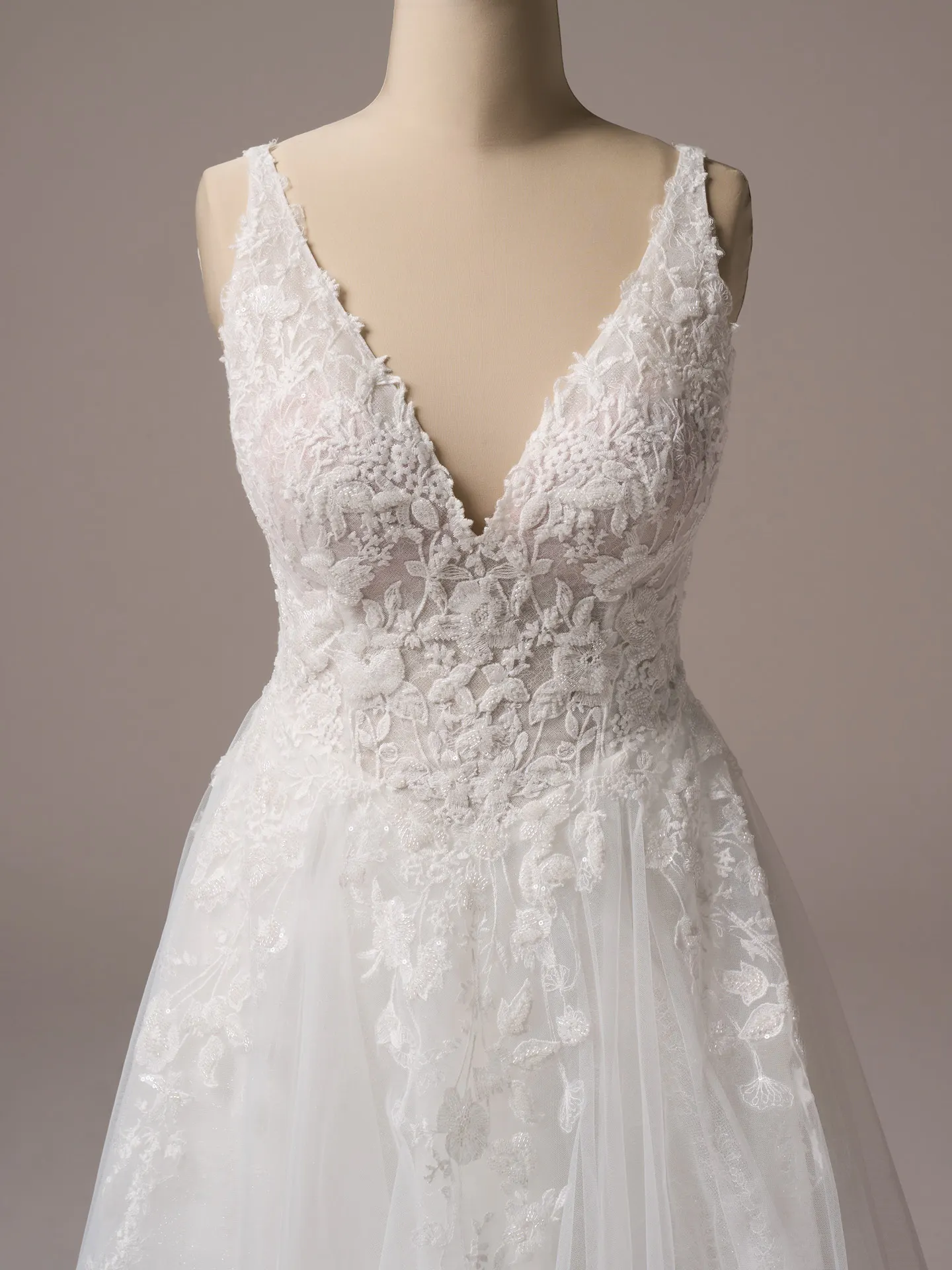Rebecca Ingram Honor front view V-neck beaded lace A-line bridal gown