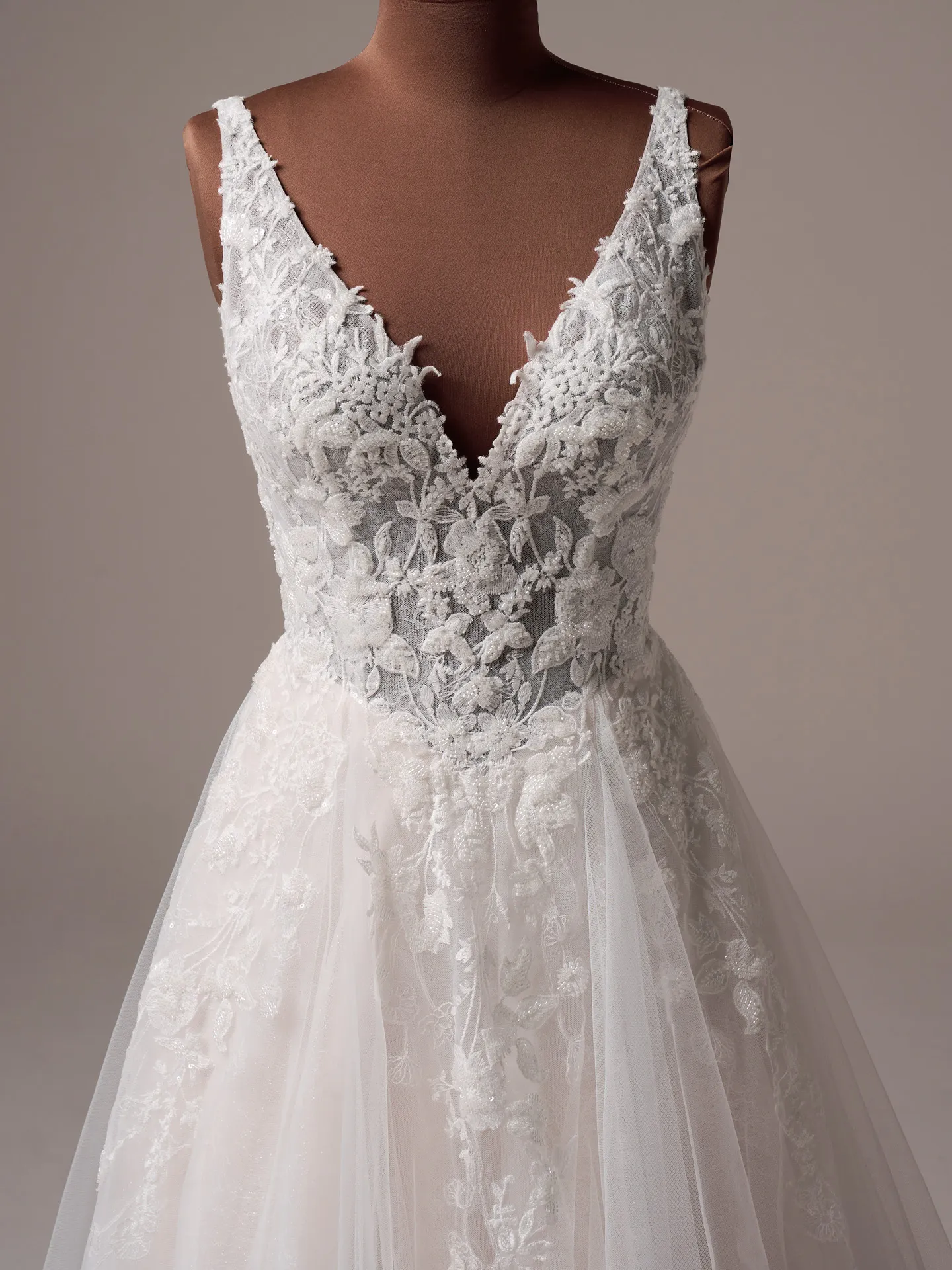 Rebecca Ingram Honor beaded flowy V-neck A-line bridal gown front view