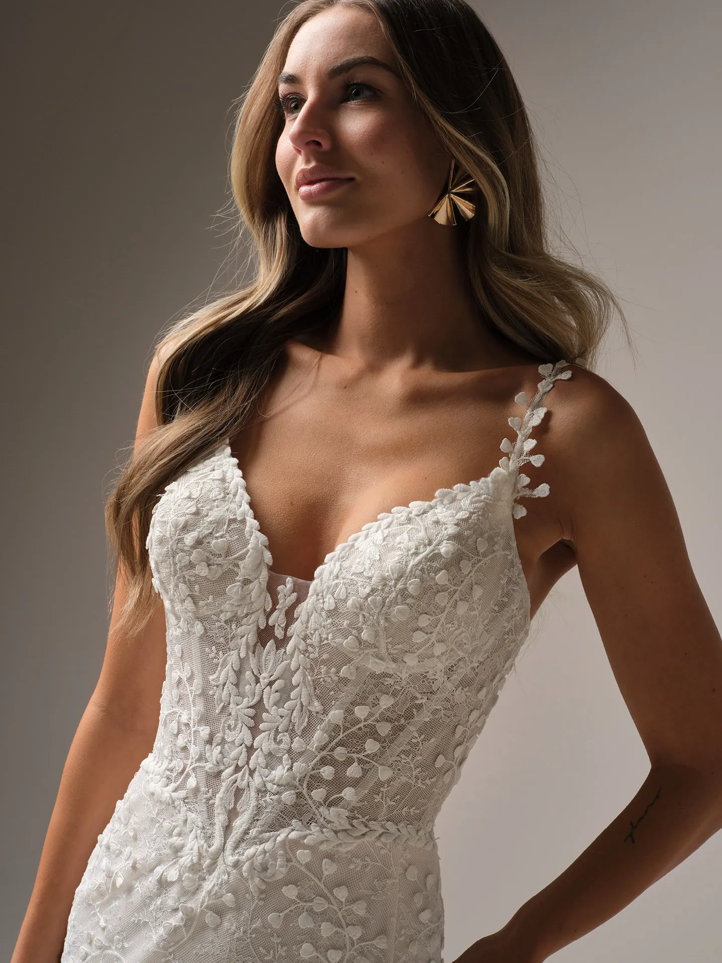 Rebecca Ingram Isabella front view textured spaghetti strap mermaid wedding dress