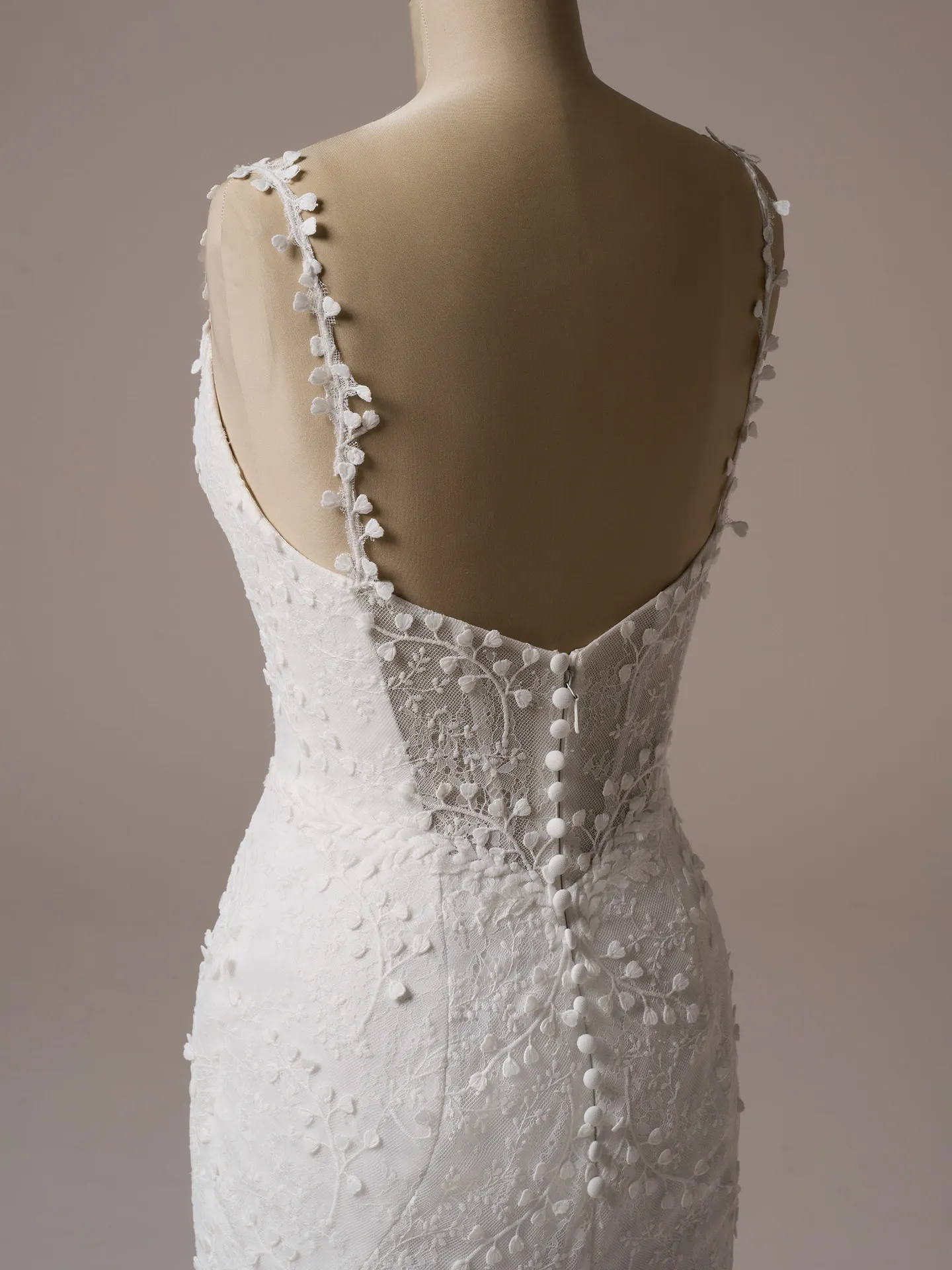 Rebecca Ingram Isabella back view textured spaghetti strap mermaid wedding dress