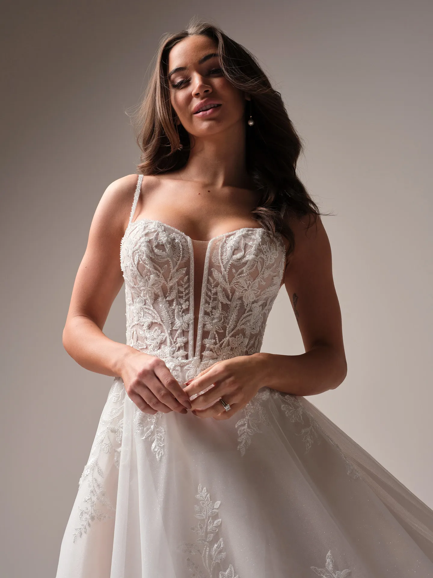 Rebecca Ingram Jude floral lace A-line wedding gown front view