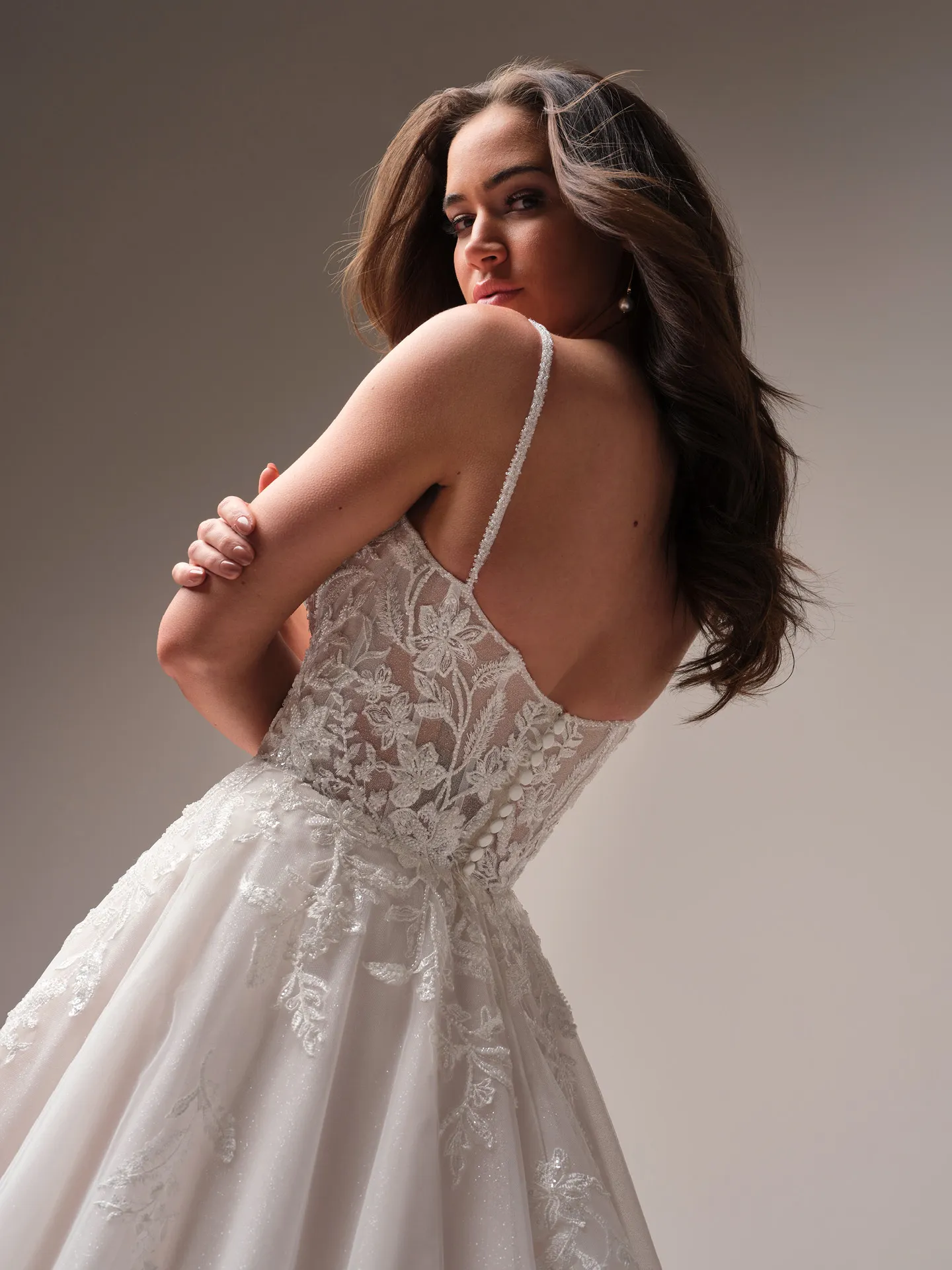 Rebecca Ingram Jude back view floral lace A-line wedding gown