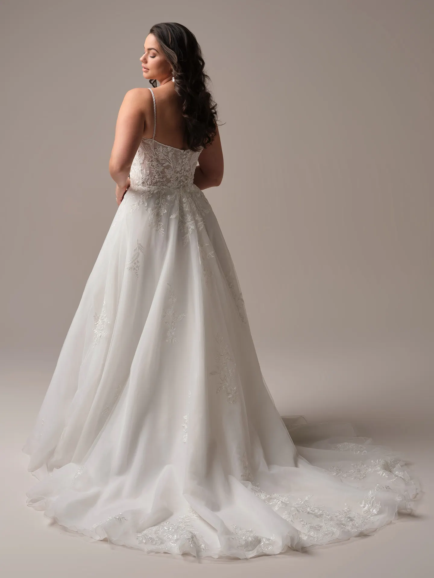Rebecca Ingram Jude back view lace A-line wedding gown