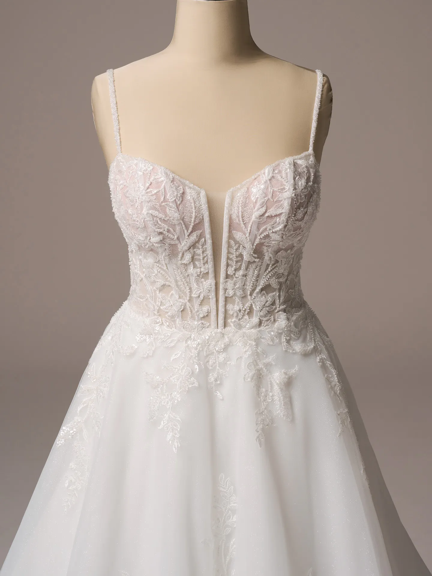 Rebecca Ingram Jude floral lace A-line gown front view