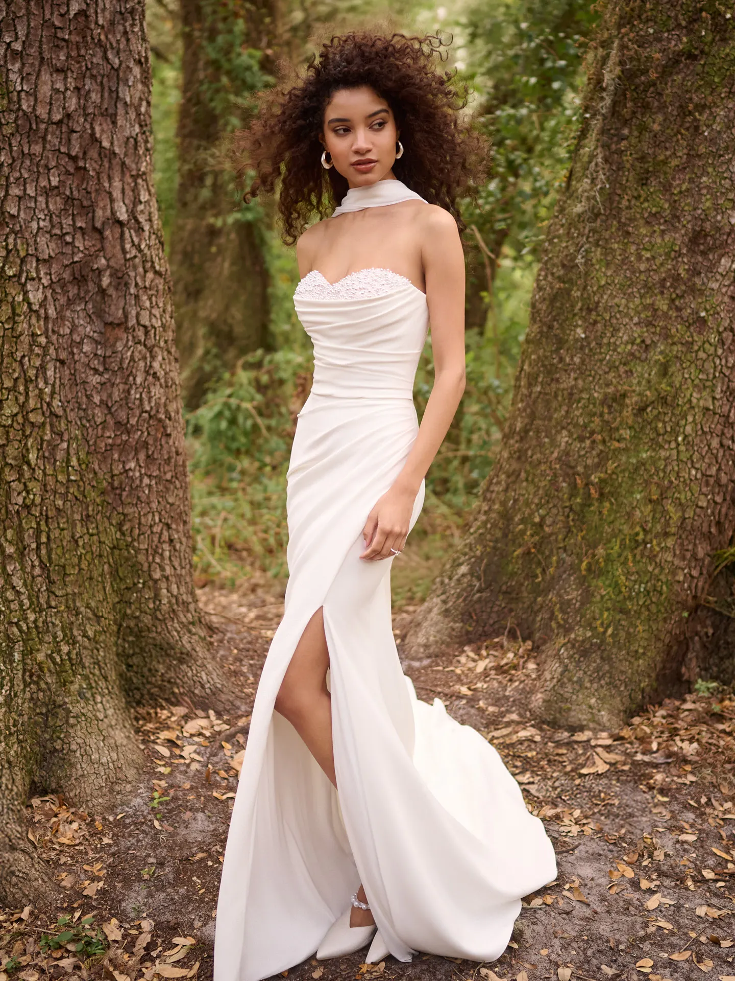 Rebecca Ingram Kathleen sheath dress front view, sweetheart neck, outdoor setting