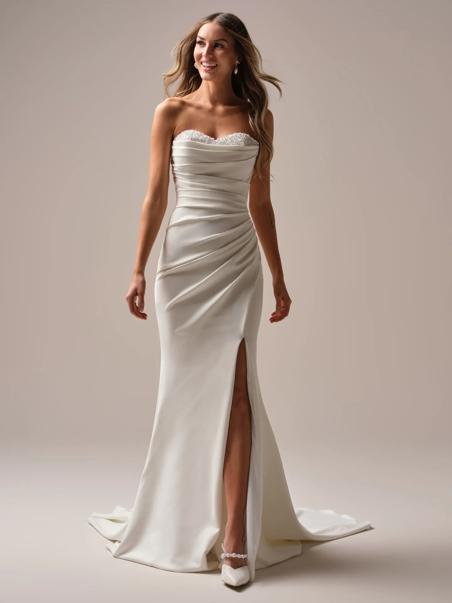 Rebecca Ingram Kathleen front view sheath sweetheart neckline wedding dress