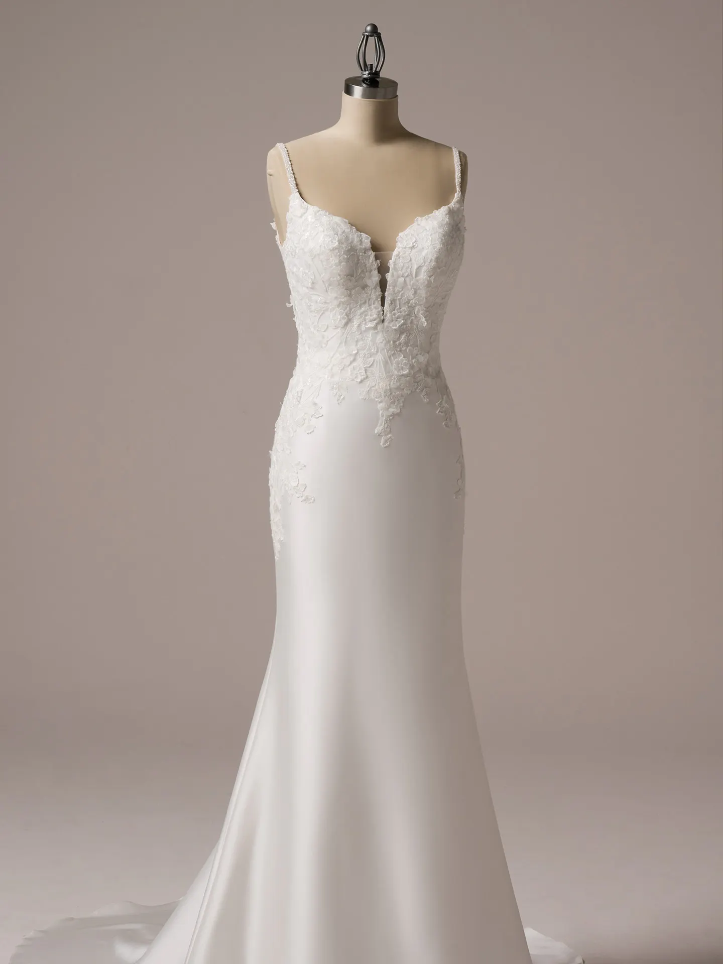 Rebecca Ingram Nova satin V-back mermaid gown front view