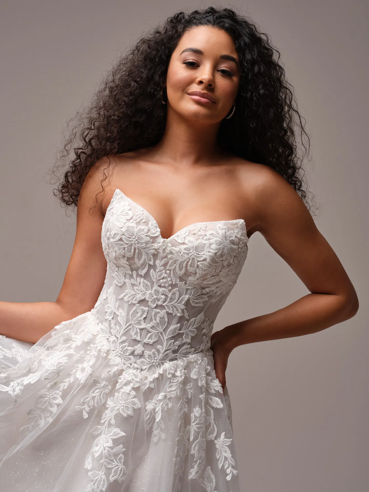 Rebecca Ingram Paige A-line wedding dress front view with lace and sequins