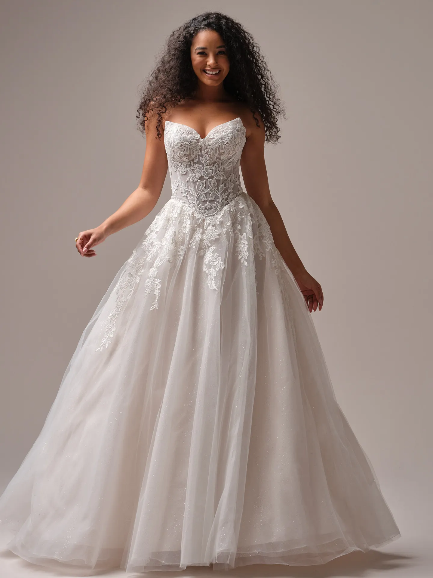 Rebecca Ingram Paige front view sequin A-line wedding dress