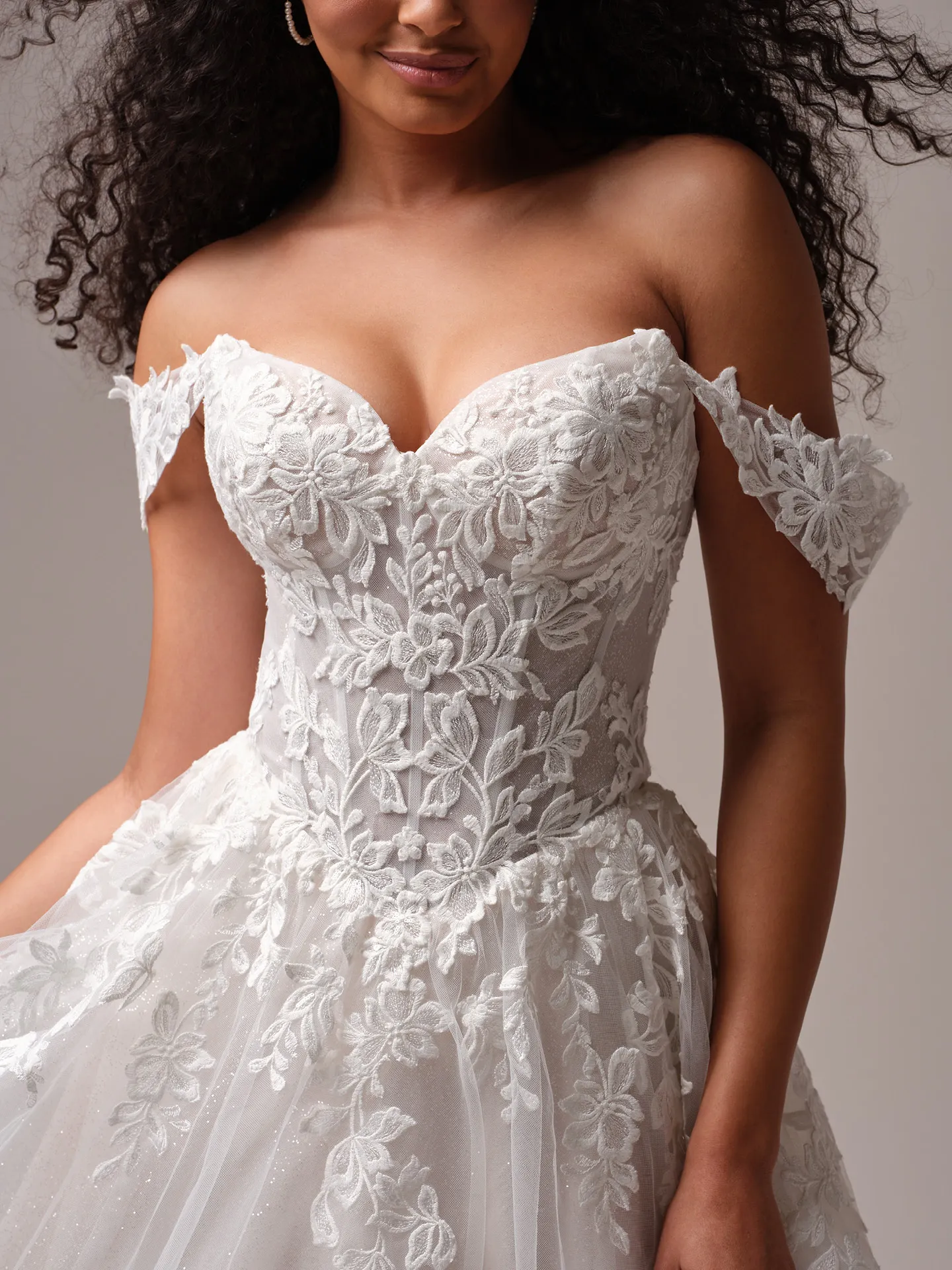 Rebecca Ingram Paige lace bodice wedding dress front view