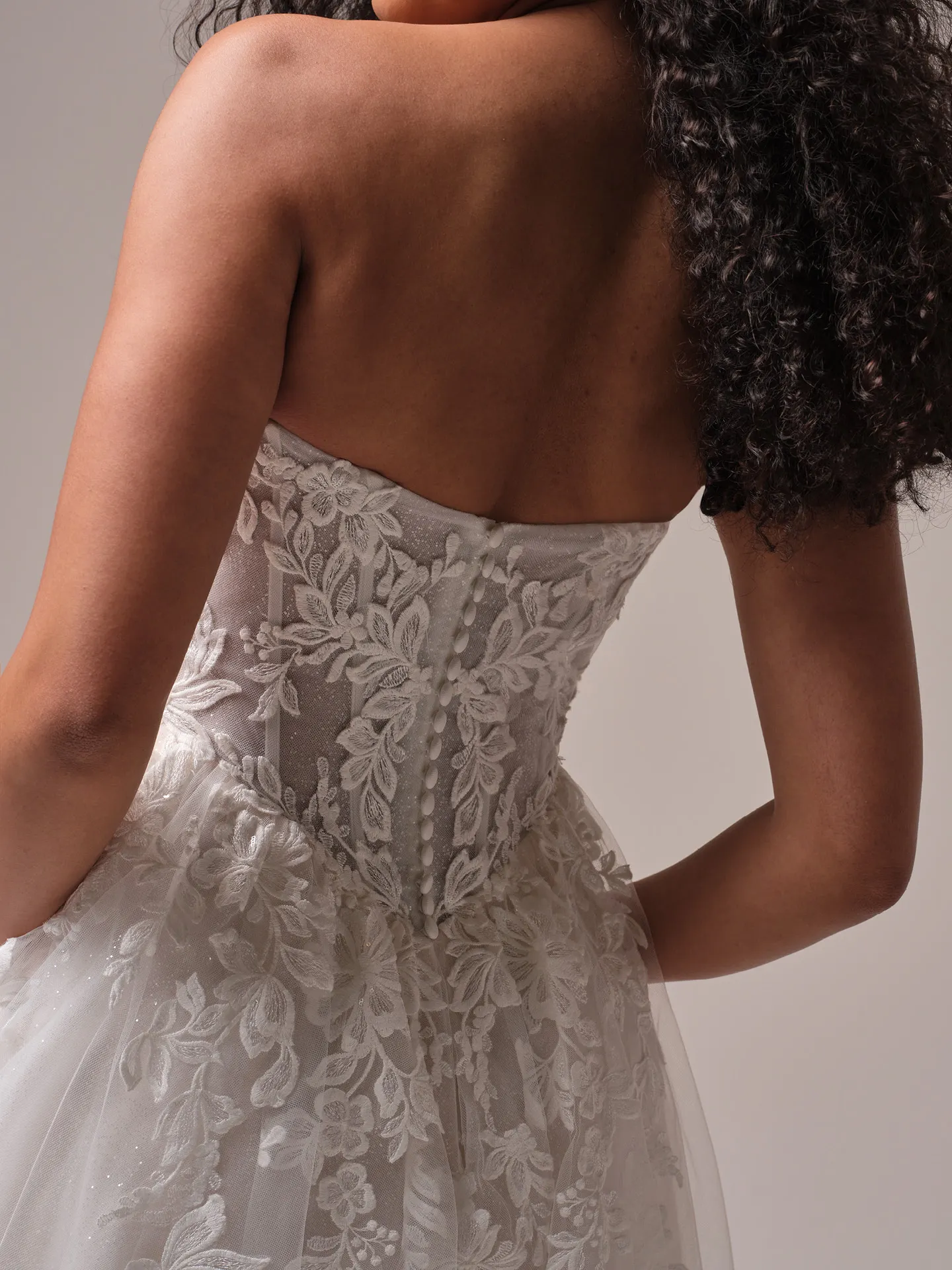 Rebecca Ingram Paige back view sequin lace A-line wedding dress.
