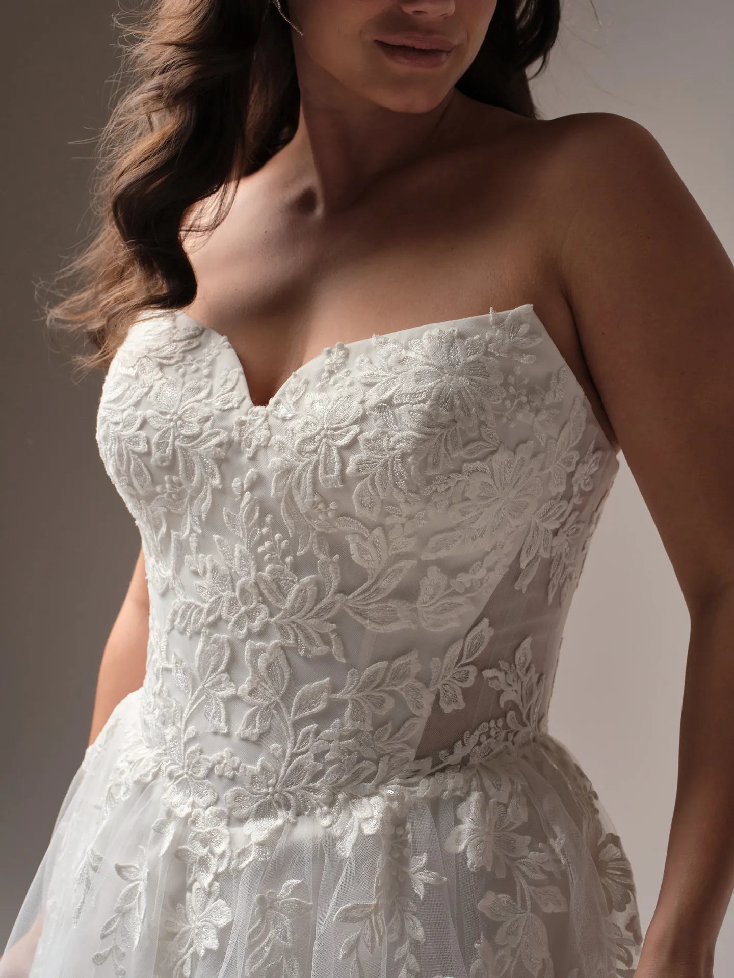 Rebecca Ingram Paige front view floral lace A-line wedding dress