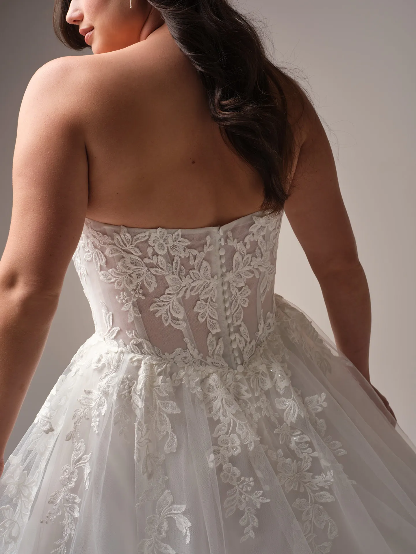 Rebecca Ingram Paige back view floral lace A-line wedding dress
