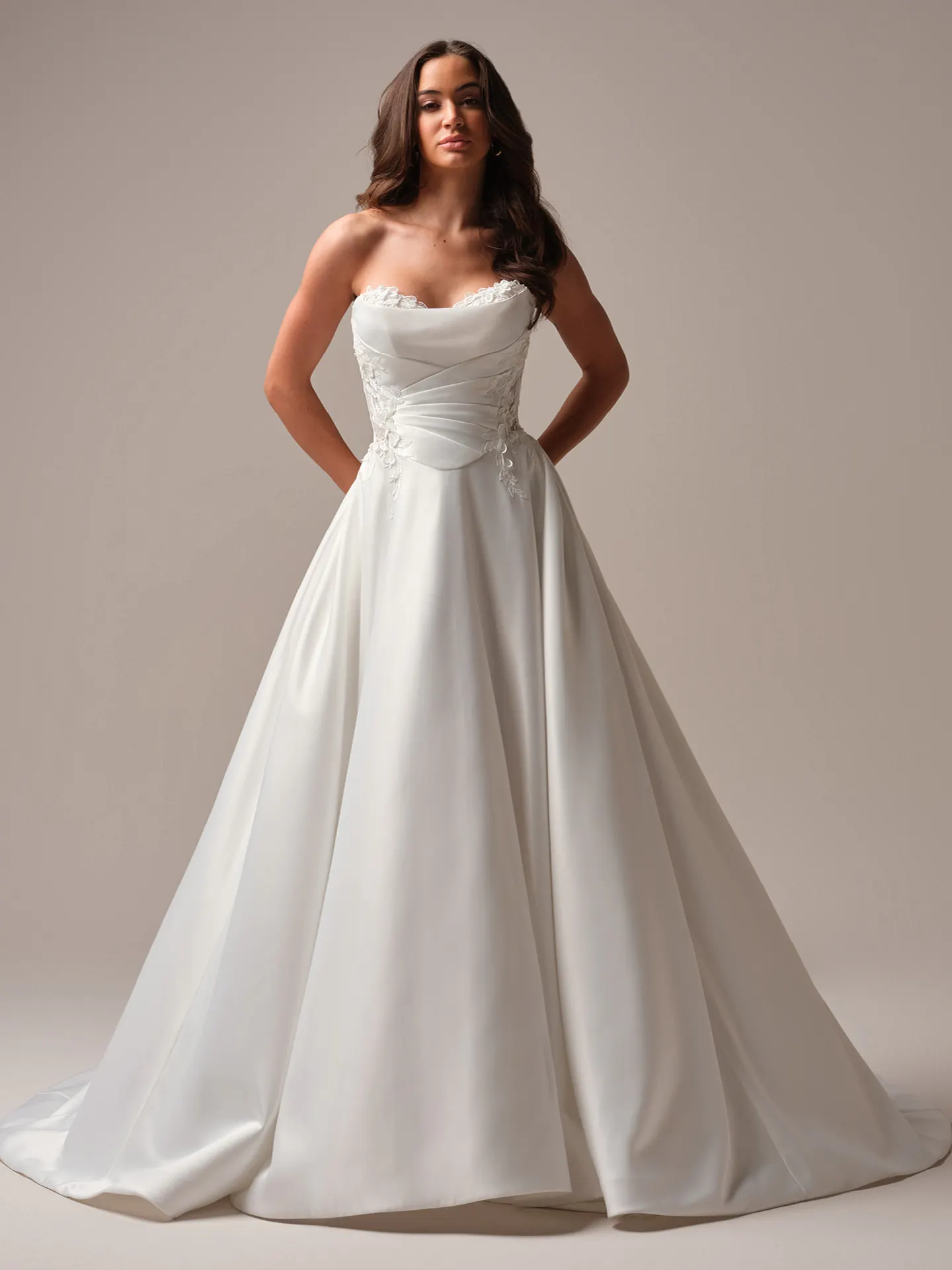Rebecca Ingram Sable front view A-line floral sweetheart wedding dress